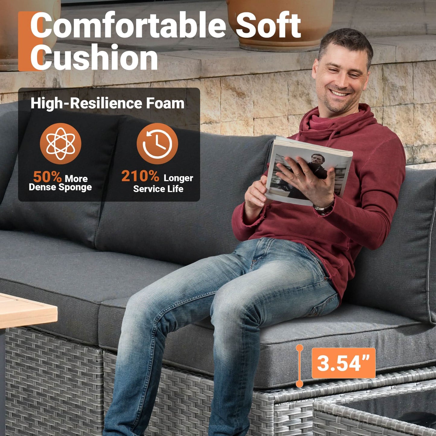 OVIOS Outdoor 9 Piece Coversation Set with Swivel Rocking Chair,Sectional Patio Furniture Set with All-Weather Wicker Sofa