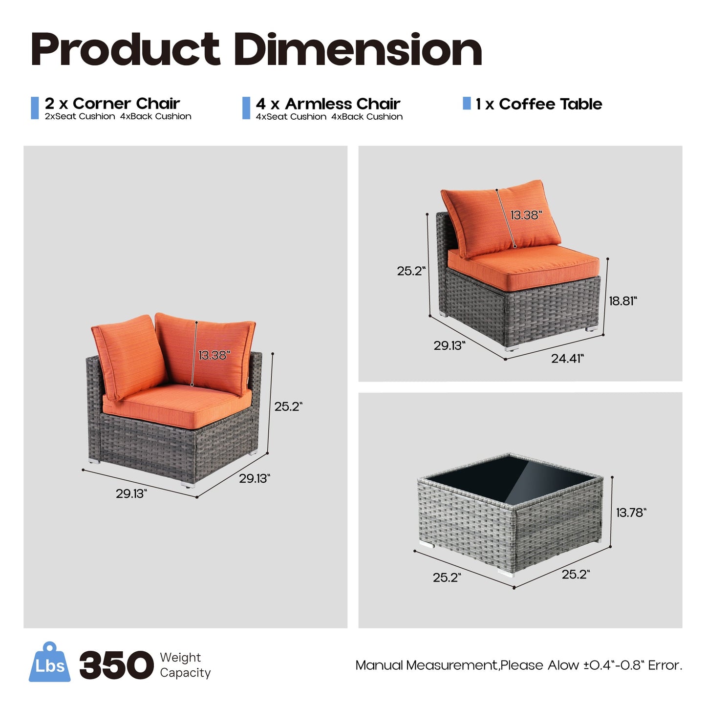 OVIOS Outdoor Sectional Furniture 7-Piece with Cushions and Table