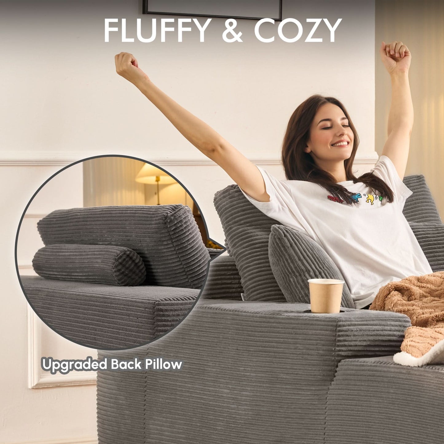 OVIOS 67" Chaise Lounge Chair with Cup Holders