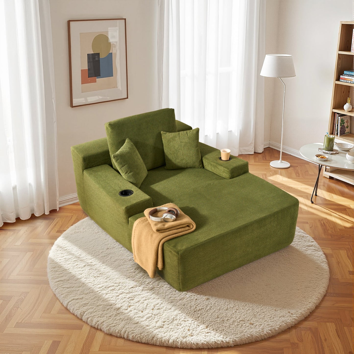 OVIOS 67" Chaise Lounge Chair with Cup Holders