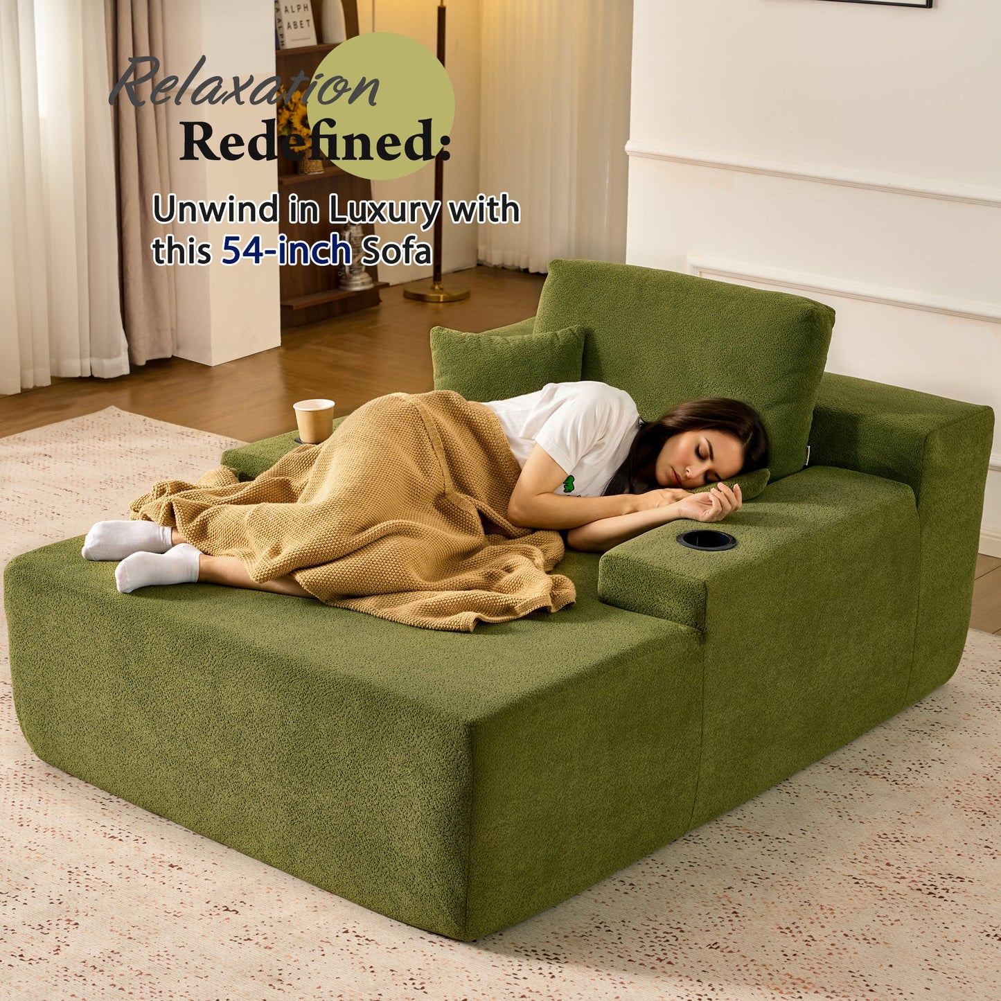 OVIOS 67" Chaise Lounge Chair with Cup Holders