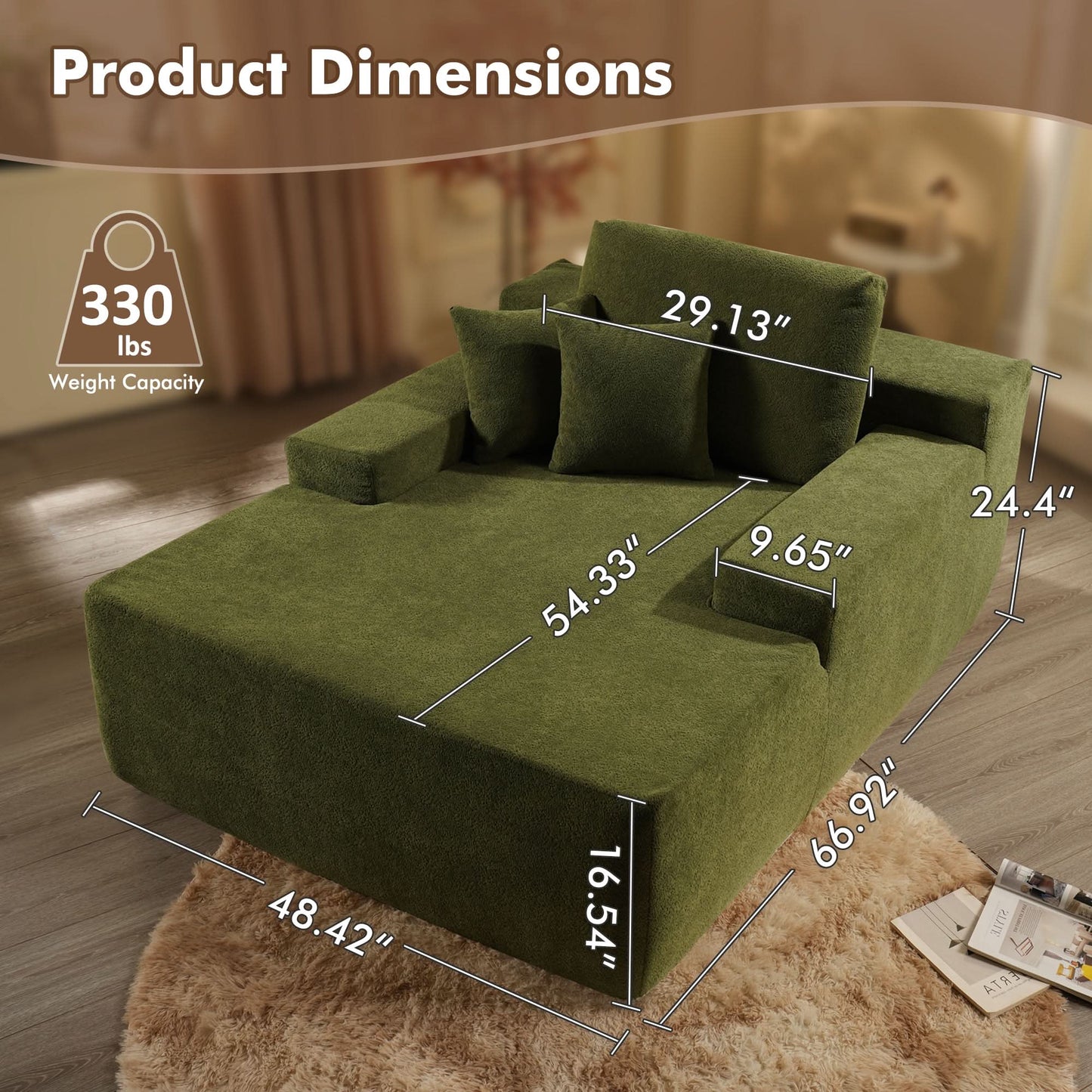 OVIOS Boneless Chaise Lounge,Luxurious Faux Fur, No Assembly Required