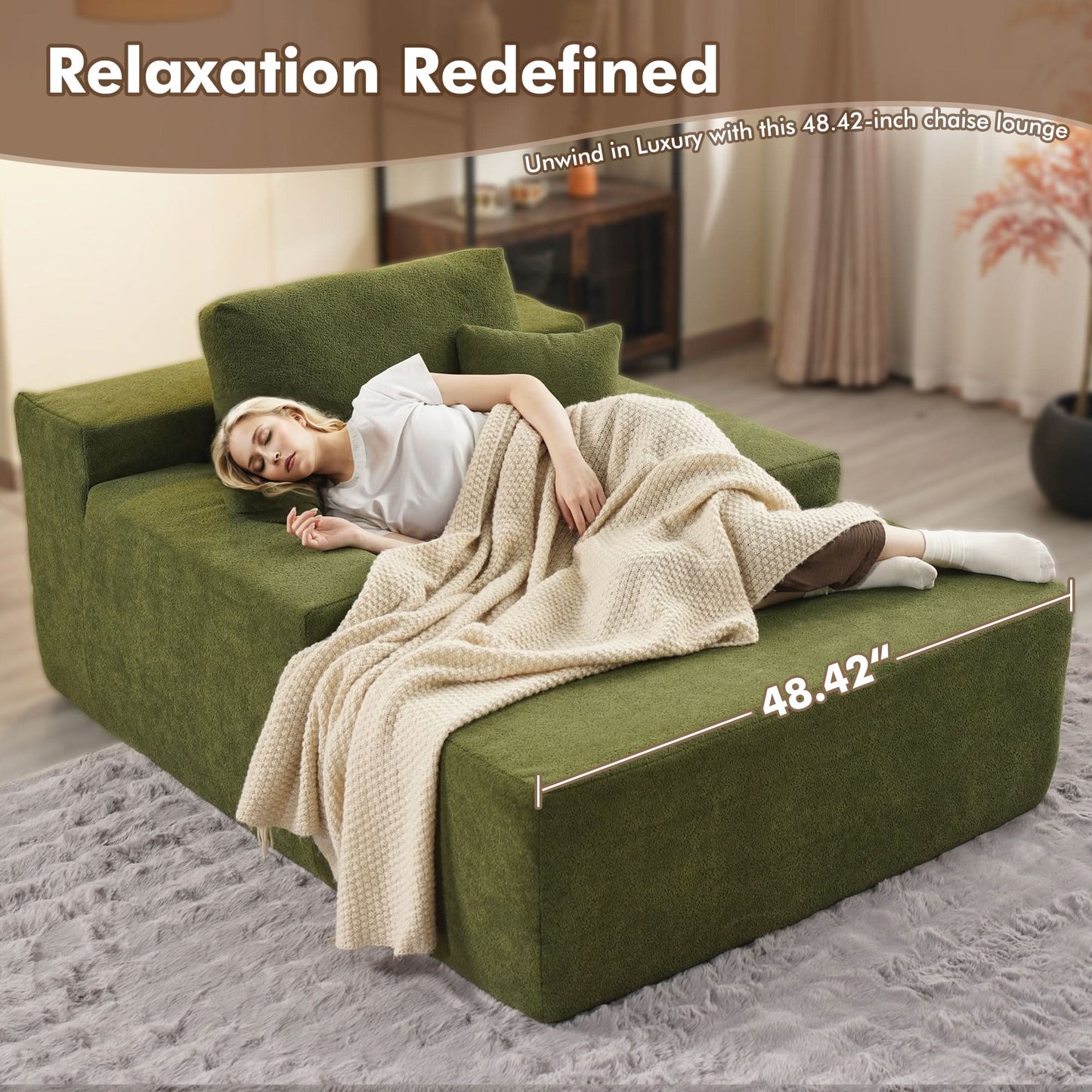 OVIOS Boneless Chaise Lounge,Luxurious Faux Fur, No Assembly Required
