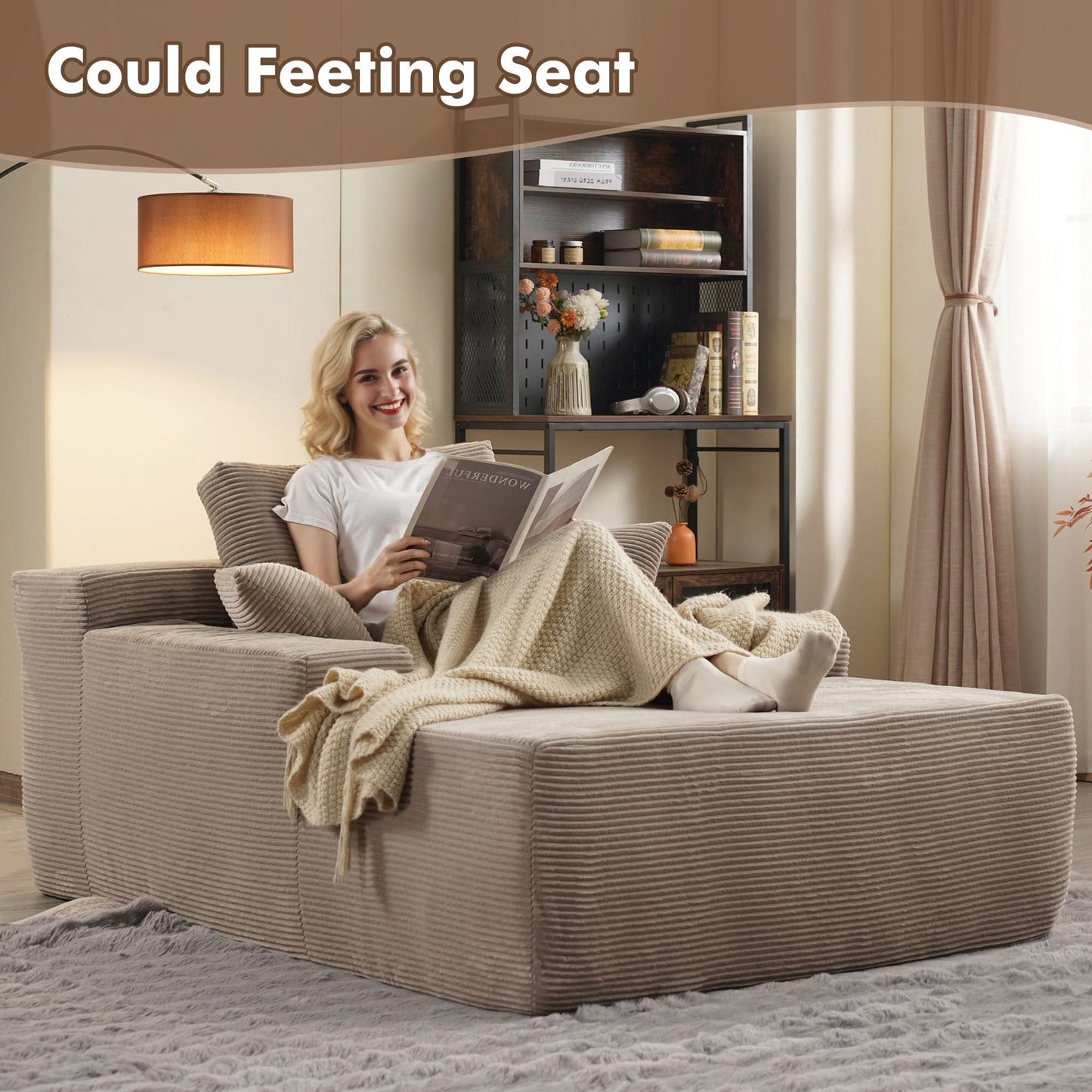 OVIOS Boneless Chaise Lounge,Luxurious Faux Fur, No Assembly Required