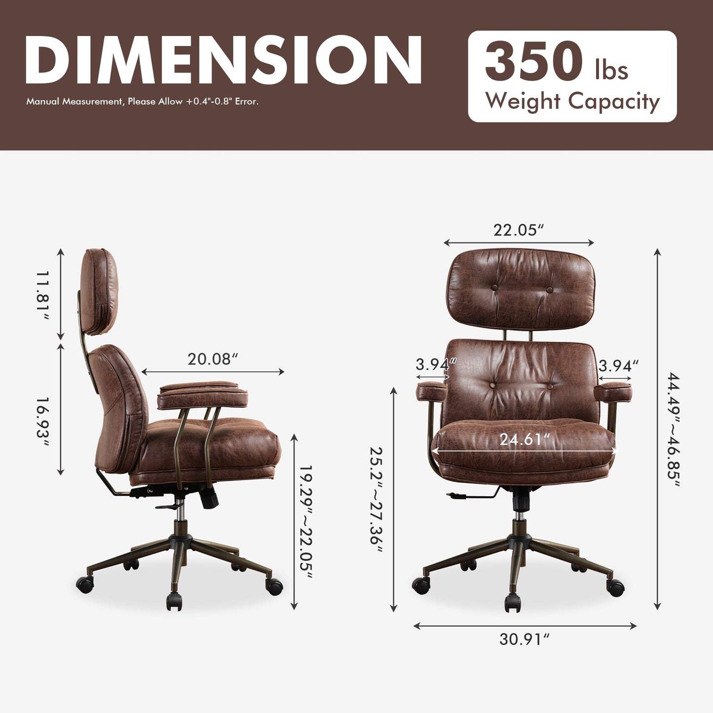 OVIOS Office Executive Chair Oversize Cushions Suede Fabric