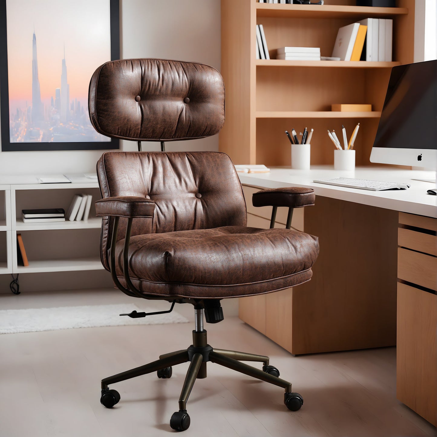 OVIOS Office Executive Chair Oversize Cushions Suede Fabric