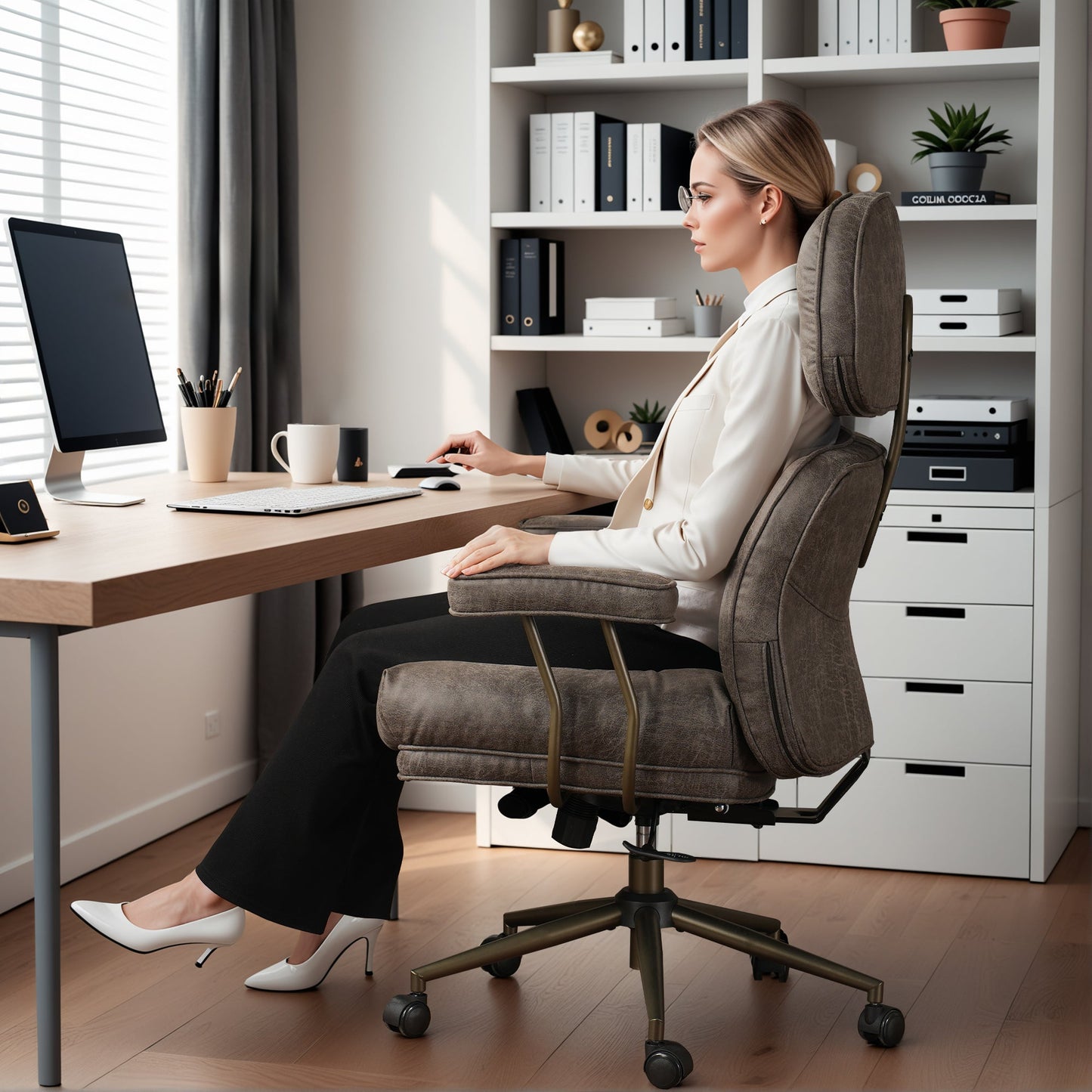 OVIOS Office Executive Chair Oversize Cushions Suede Fabric