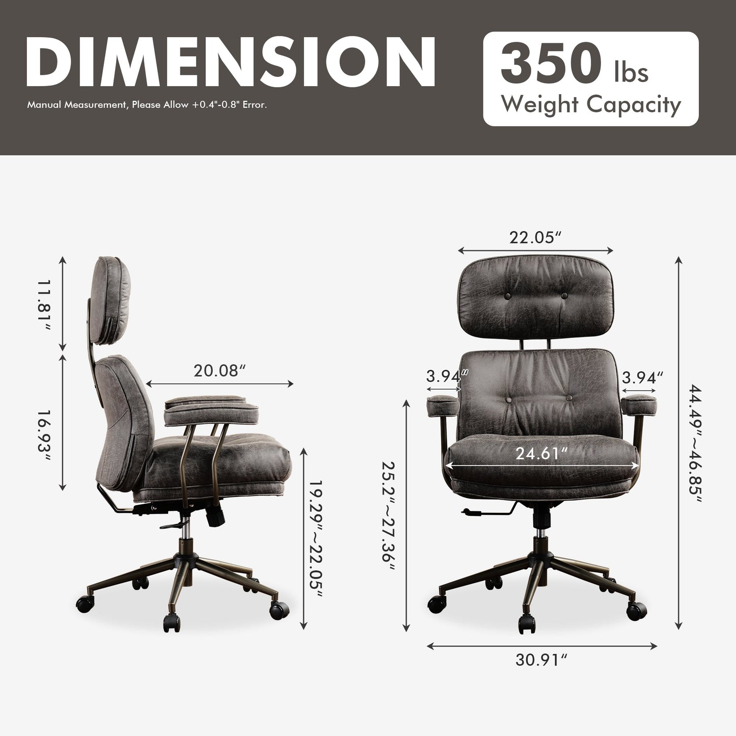 OVIOS Office Executive Chair Oversize Cushions Suede Fabric