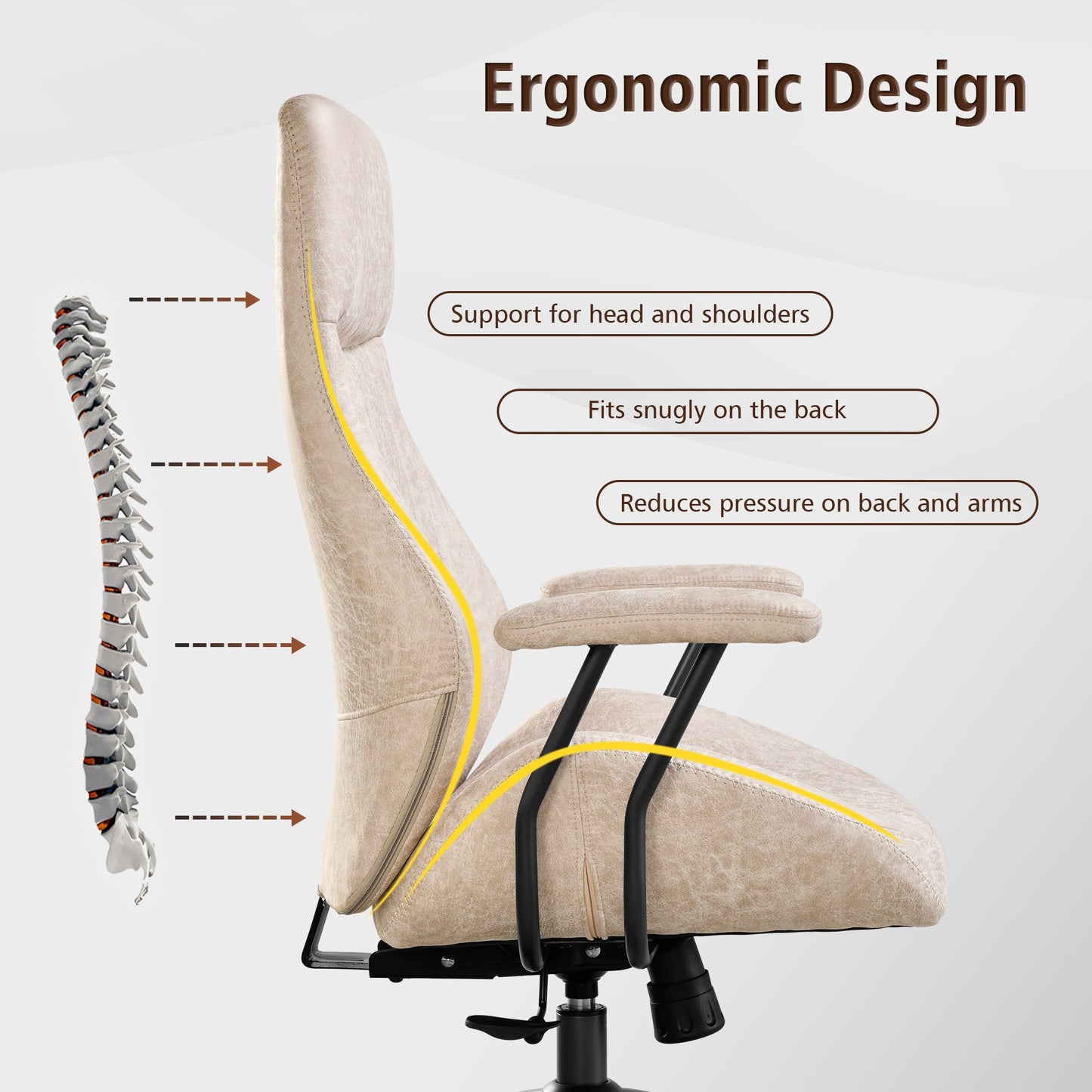 OVIOS Office Chair Ergonomic High Back Suede Fabric for Executive or Home Office