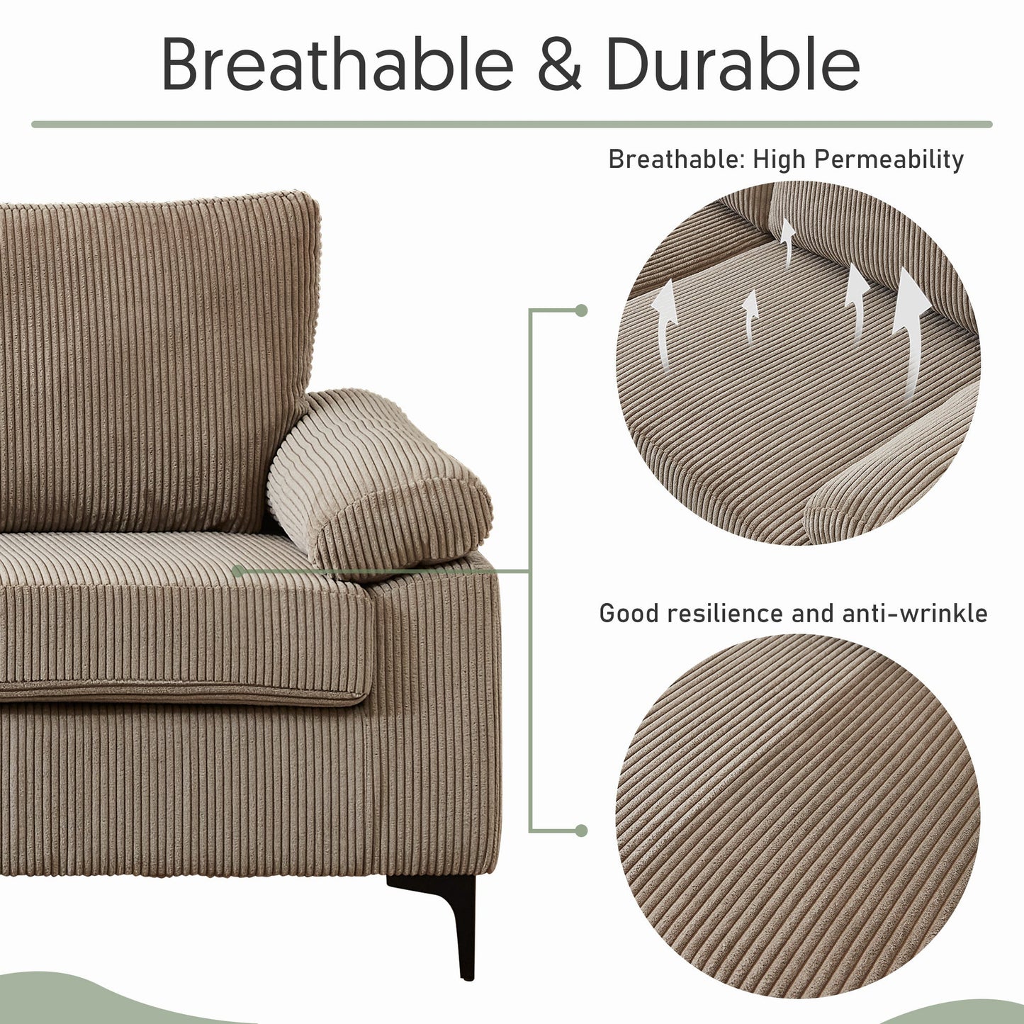 OVIOS 100.40" Reversible Chaise Sofa Wide-Wale Corduroy