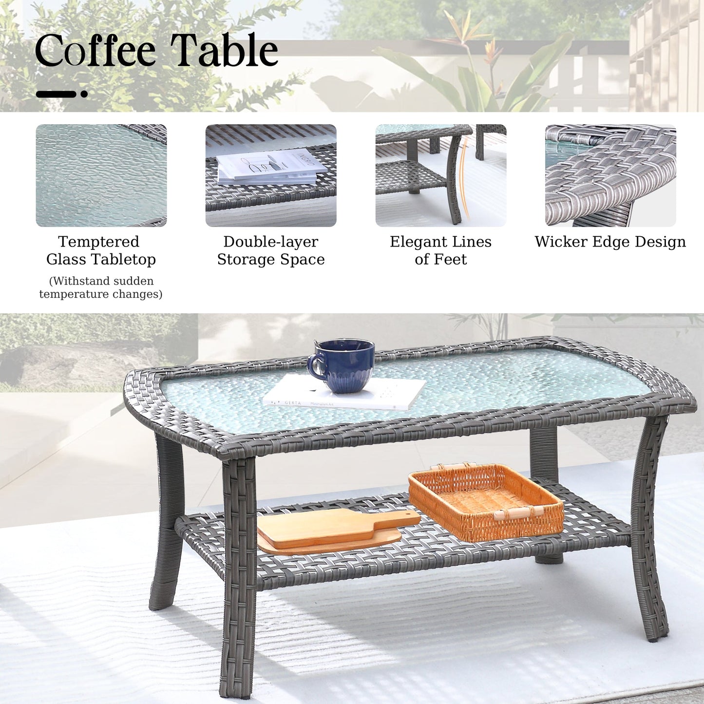 Ovios Patio Furniture Set New August 4 Piece High Back All Weather PE Wicker