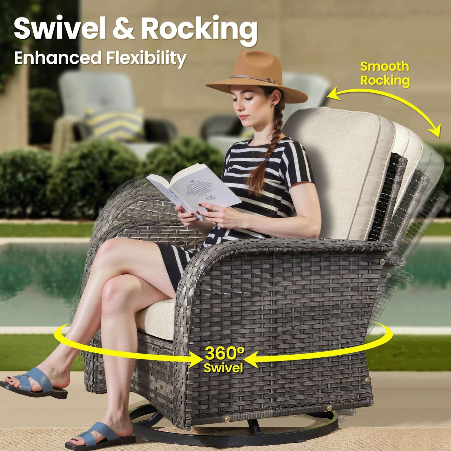 OVIOS 5 Pieces Patio Furniture Set, Outdoor Wicker Sofa with Swivel Chairs