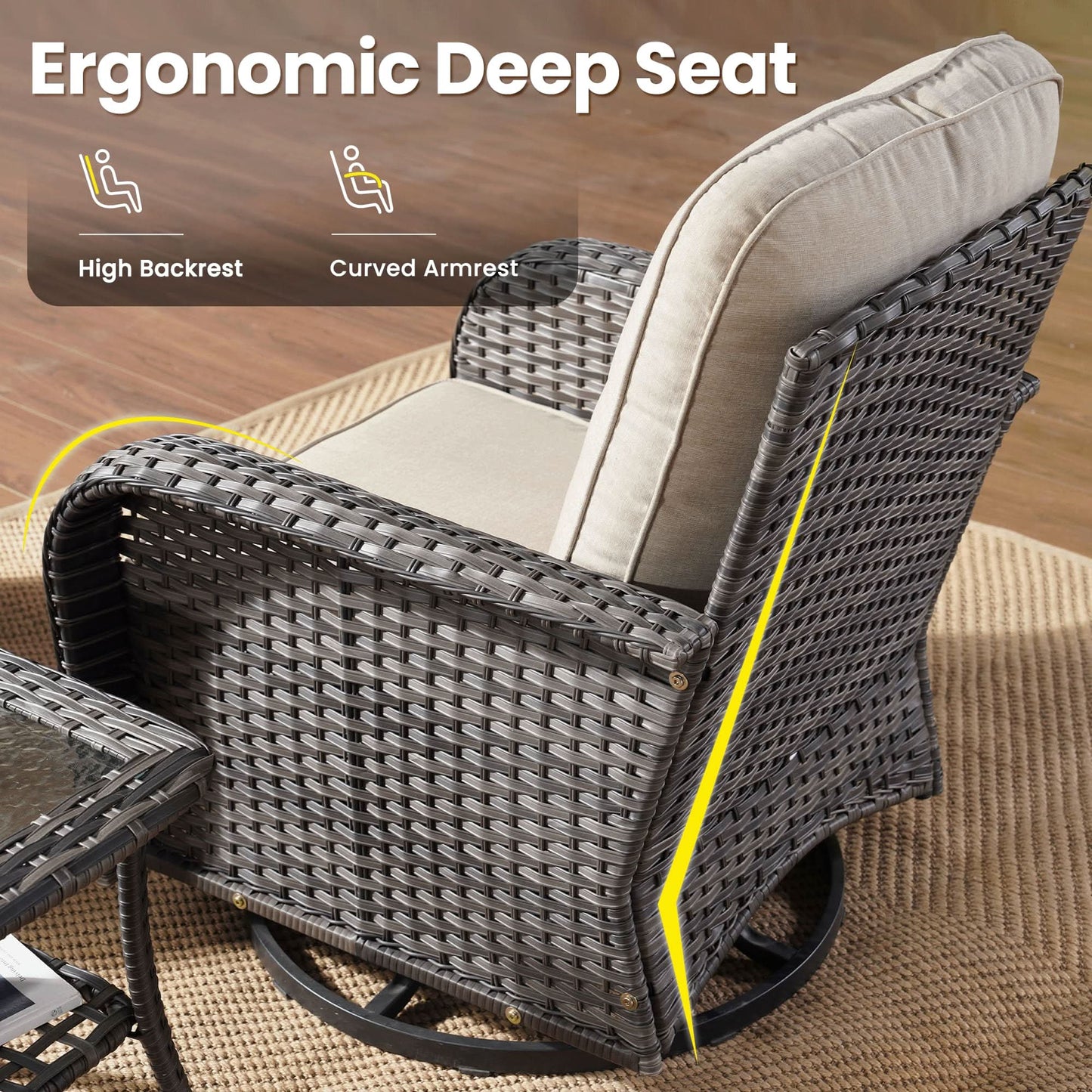 OVIOS 5 Pieces Patio Furniture Set, Outdoor Wicker Sofa with Swivel Chairs