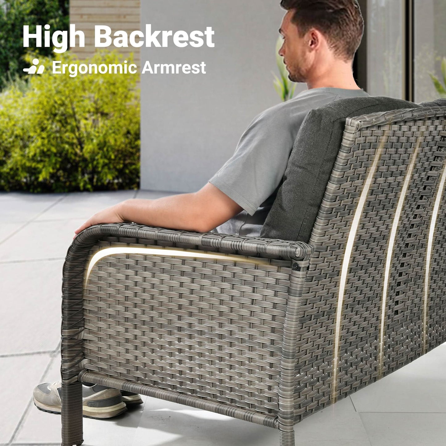 OVIOS 5-Piece Patio Set with Fire Pit Table,All Weather Grey Wicker Chairs & Cushions