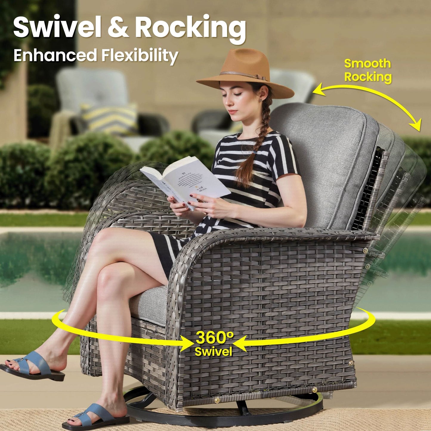 OVIOS 5 Pieces Patio Furniture Set, Outdoor Wicker Sofa with Swivel Chairs