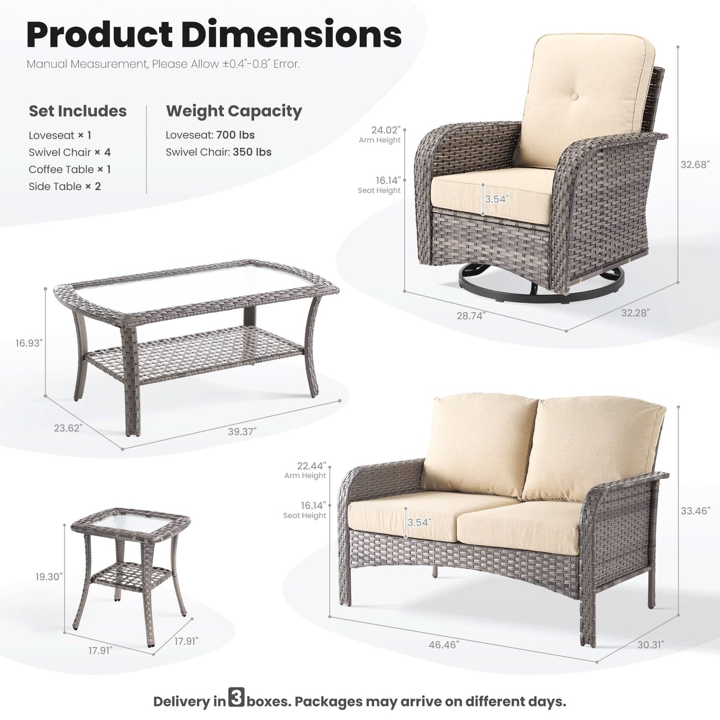 OVIOS 8 Pieces Patio Furniture Set, Outdoor Wicker Sofa with Swivel Chairs