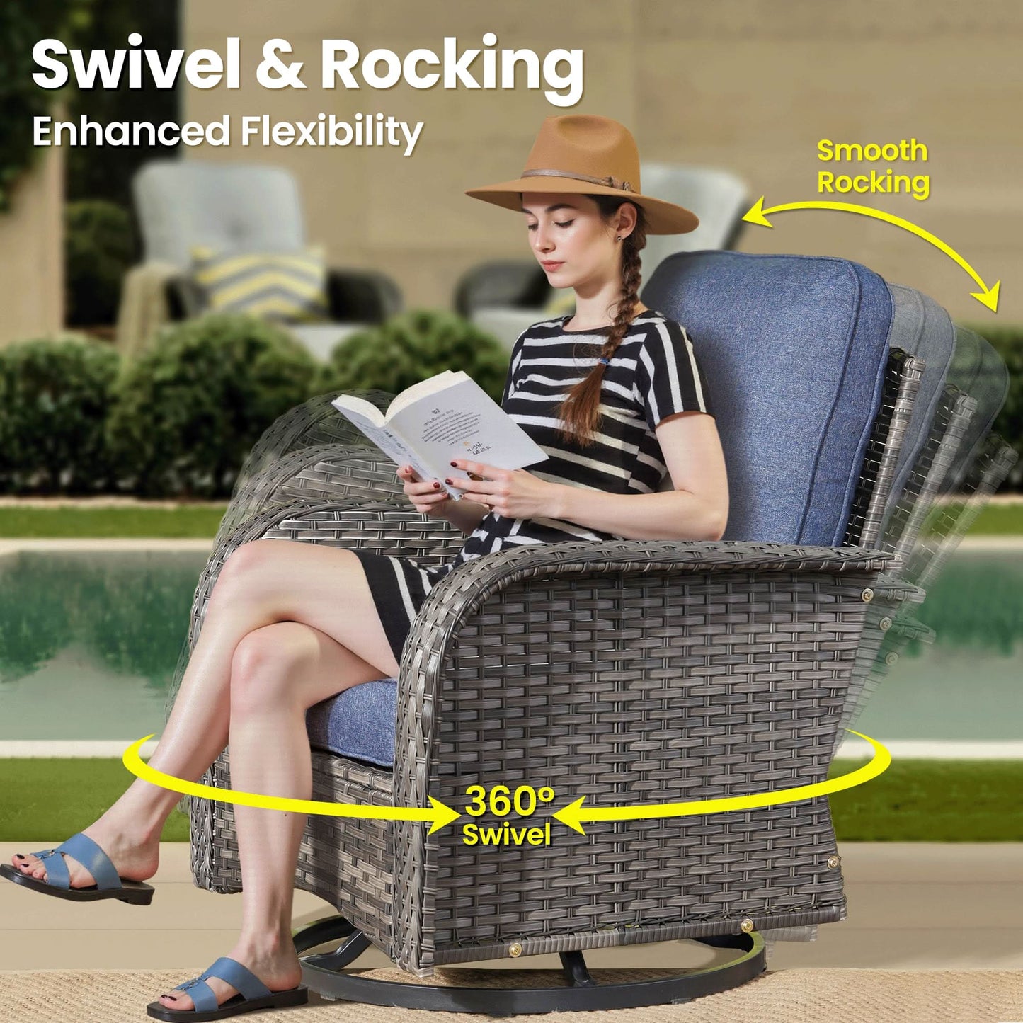 OVIOS 5 Pieces Patio Furniture Set, Outdoor Wicker Sofa with Swivel Chairs