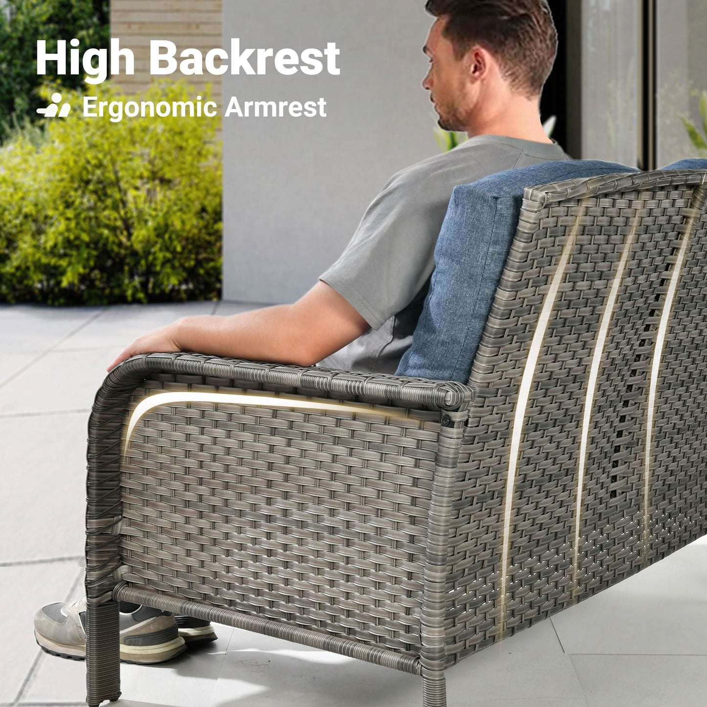 OVIOS 5-Piece Patio Set with Fire Pit Table,All Weather Grey Wicker Chairs & Cushions