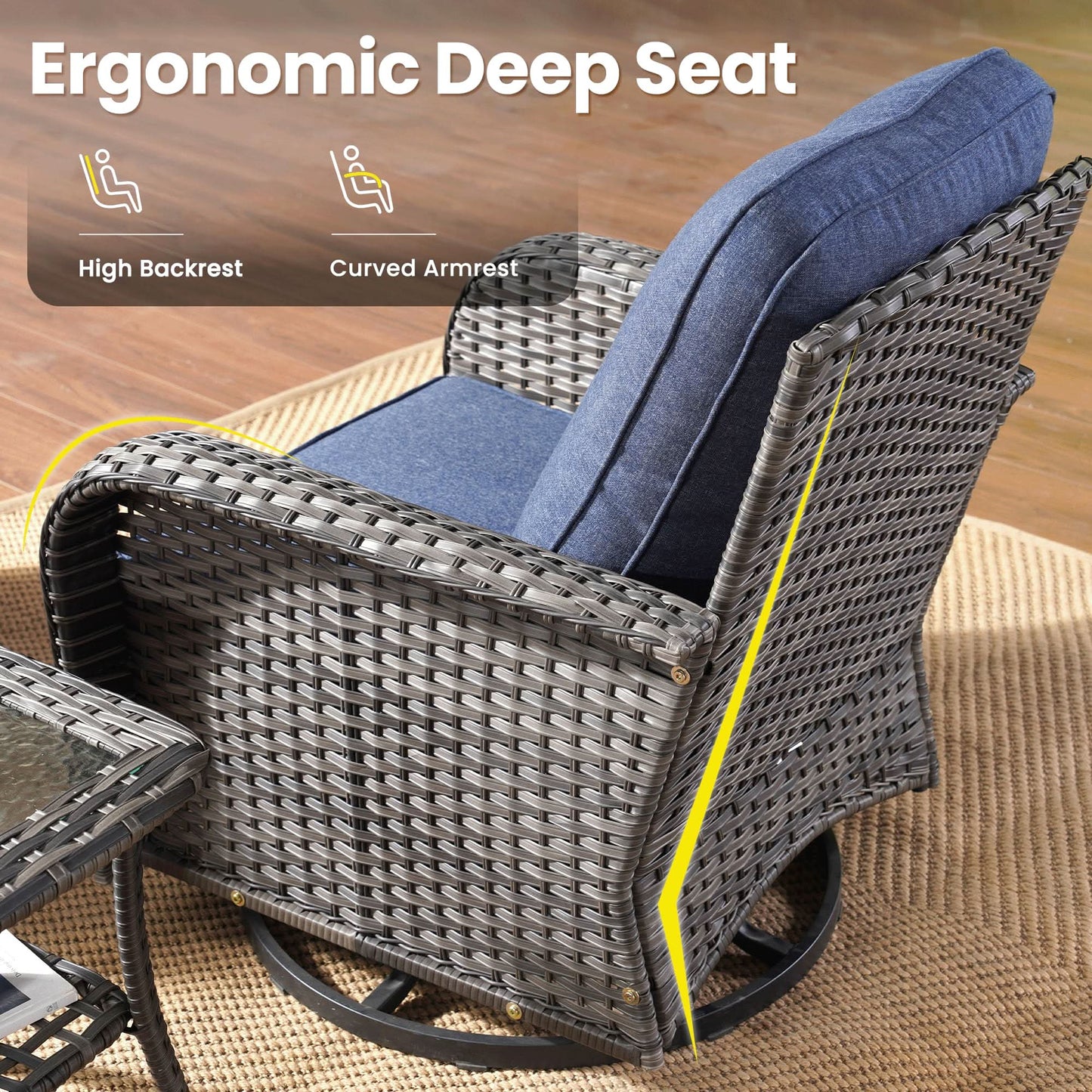 OVIOS 5 Pieces Patio Furniture Set, Outdoor Wicker Sofa with Swivel Chairs