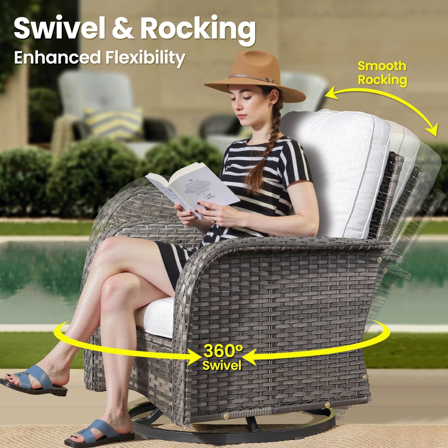 OVIOS 5 Pieces Patio Furniture Set, Outdoor Wicker Sofa with Swivel Chairs