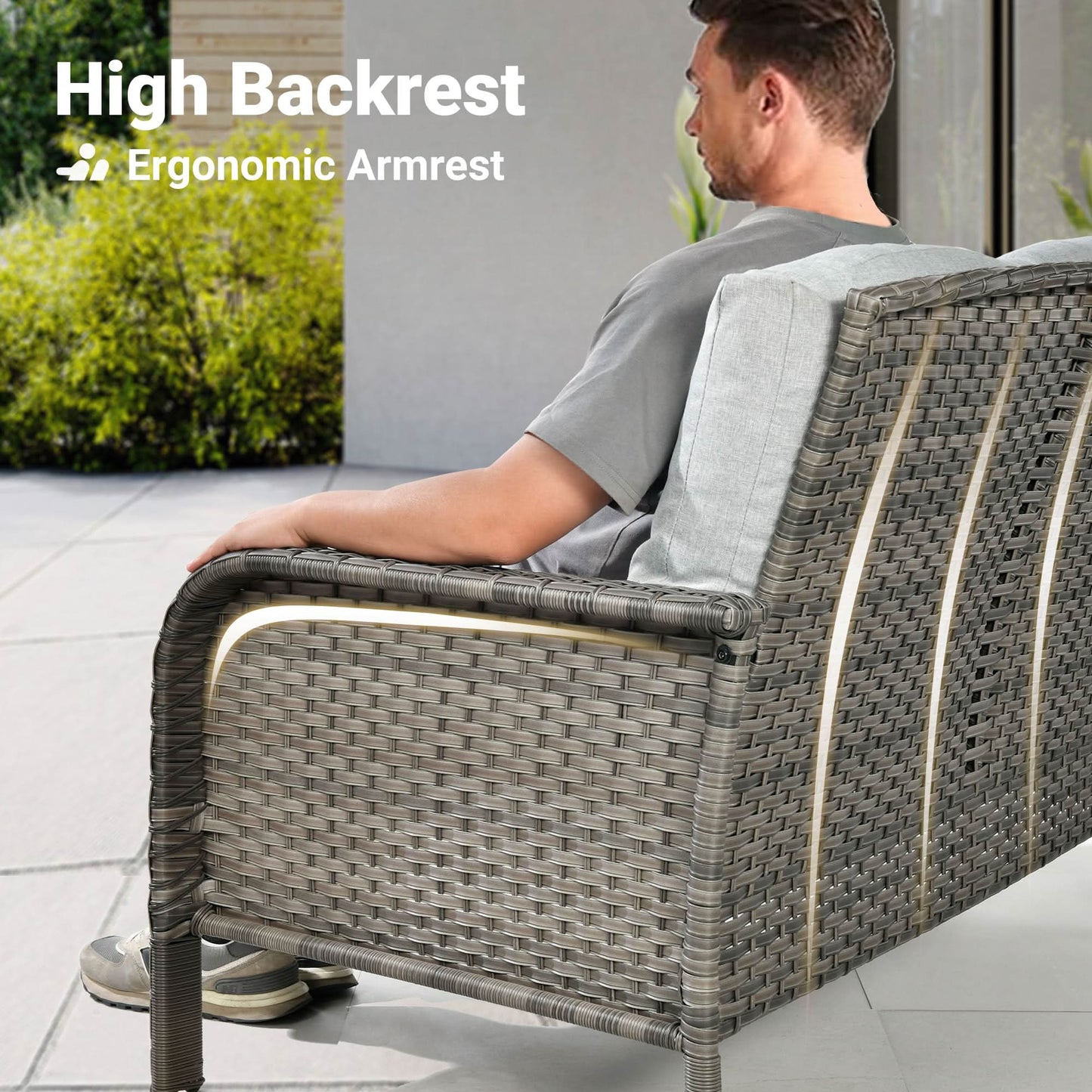 OVIOS 5-Piece Patio Set with Fire Pit Table,All Weather Grey Wicker Chairs & Cushions