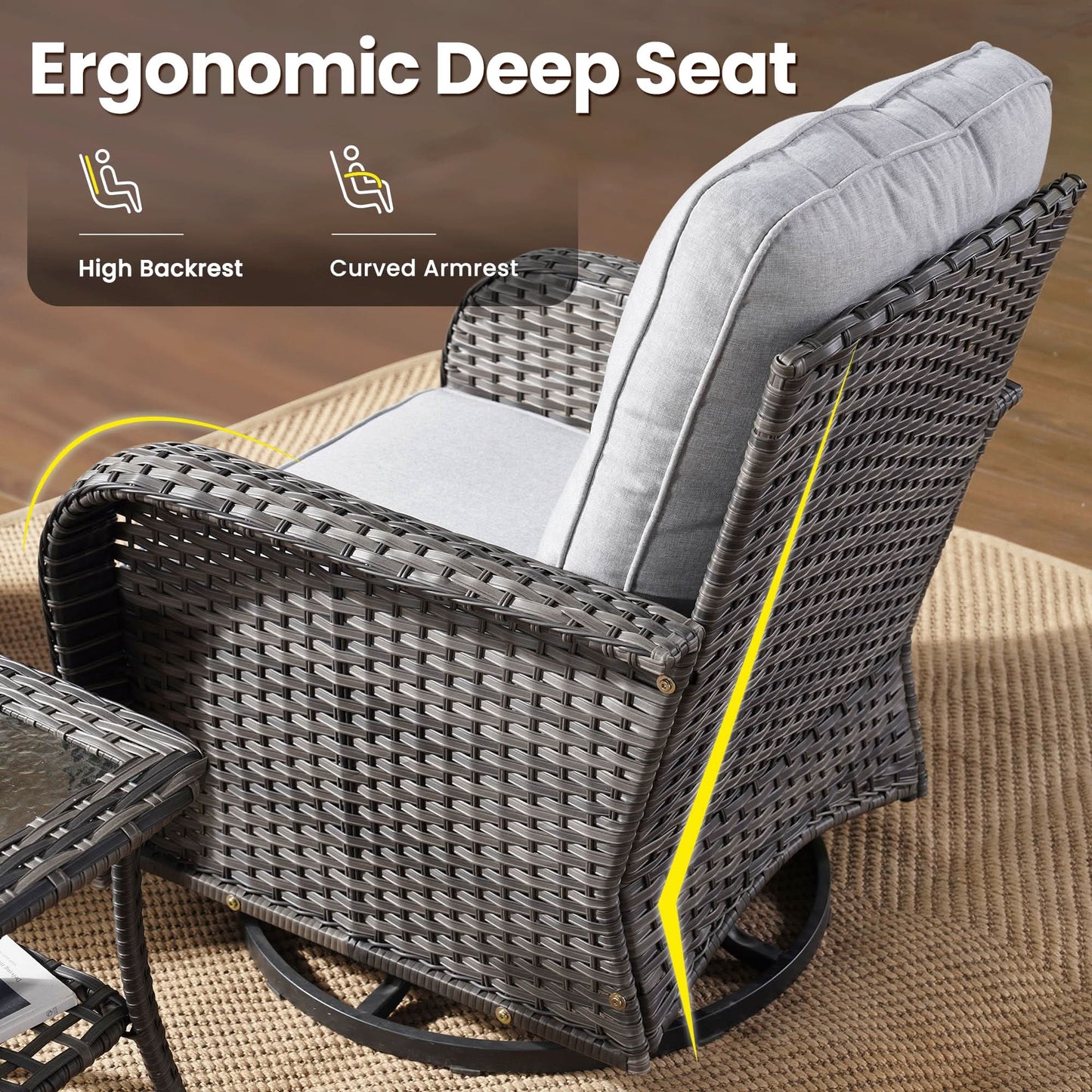OVIOS 5 Pieces Patio Furniture Set, Outdoor Wicker Sofa with Swivel Chairs