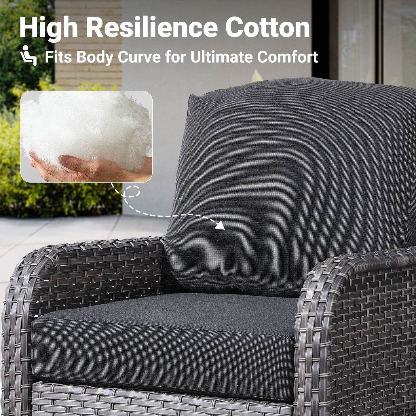 OVIOS 7 Pieces Patio Furniture Set, Outdoor Wicker Sofa with Swivel Chairs, Coffee Table