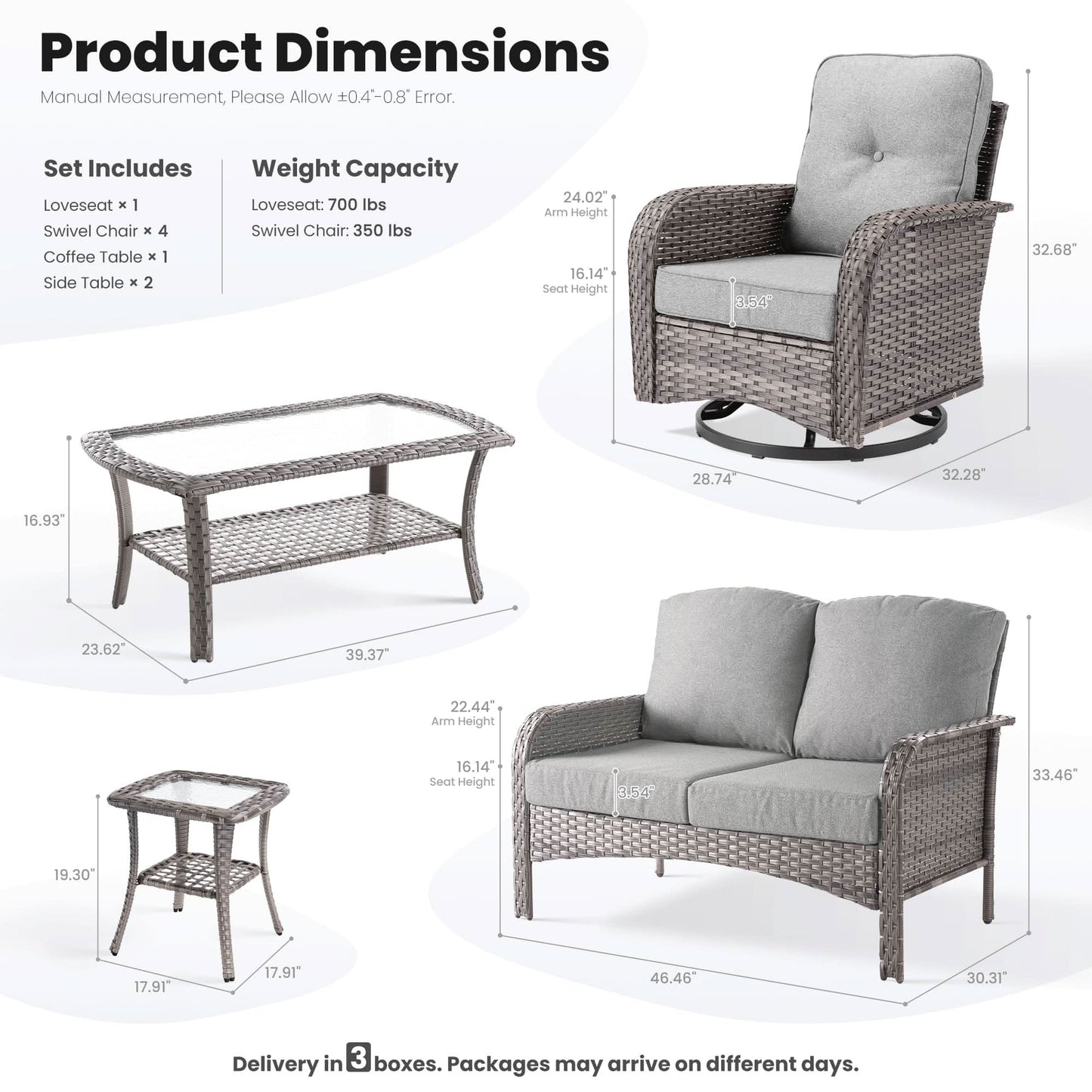 OVIOS 8 Pieces Patio Furniture Set, Outdoor Wicker Sofa with Swivel Chairs