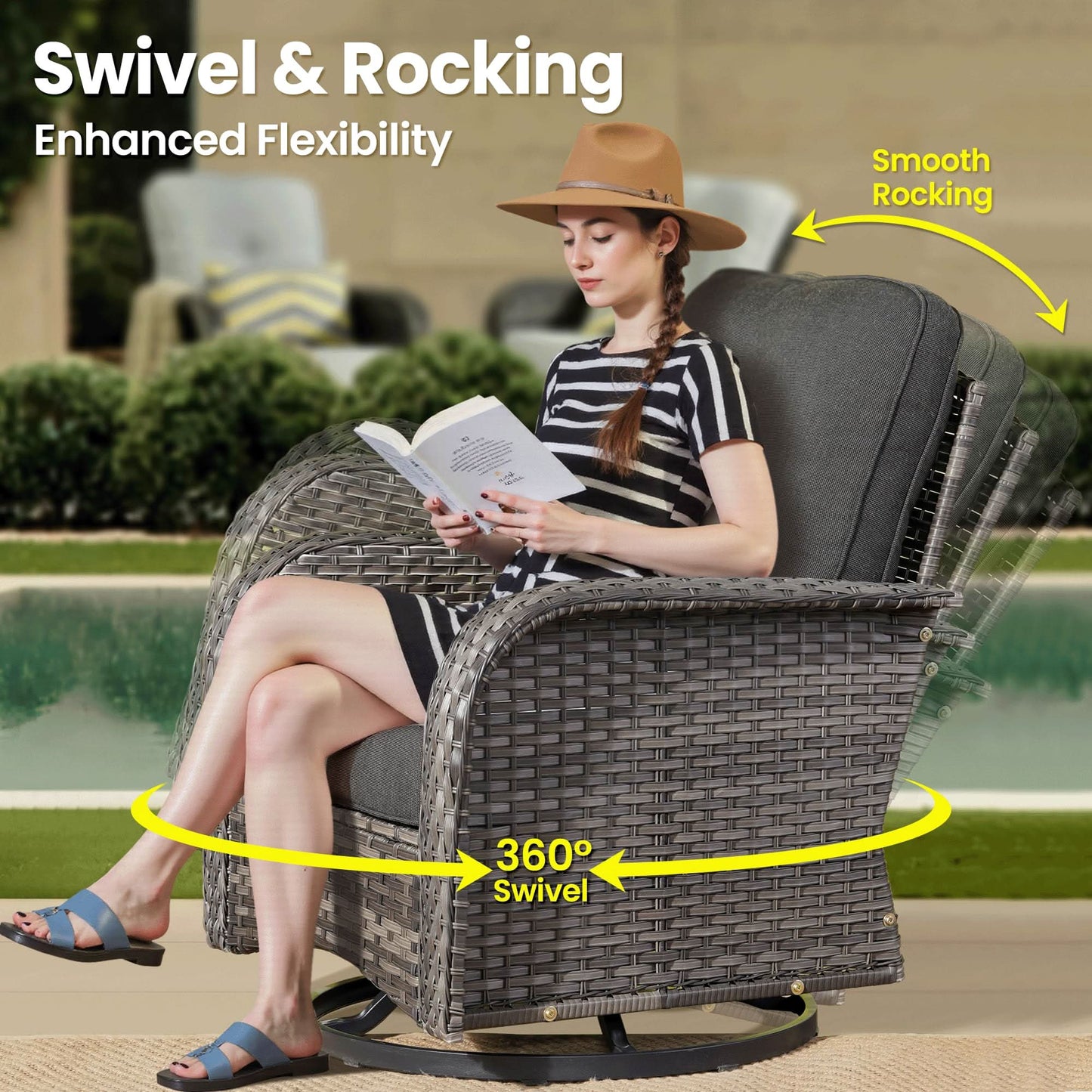 OVIOS 5 Pieces Patio Furniture Set, Outdoor Wicker Sofa with Swivel Chairs