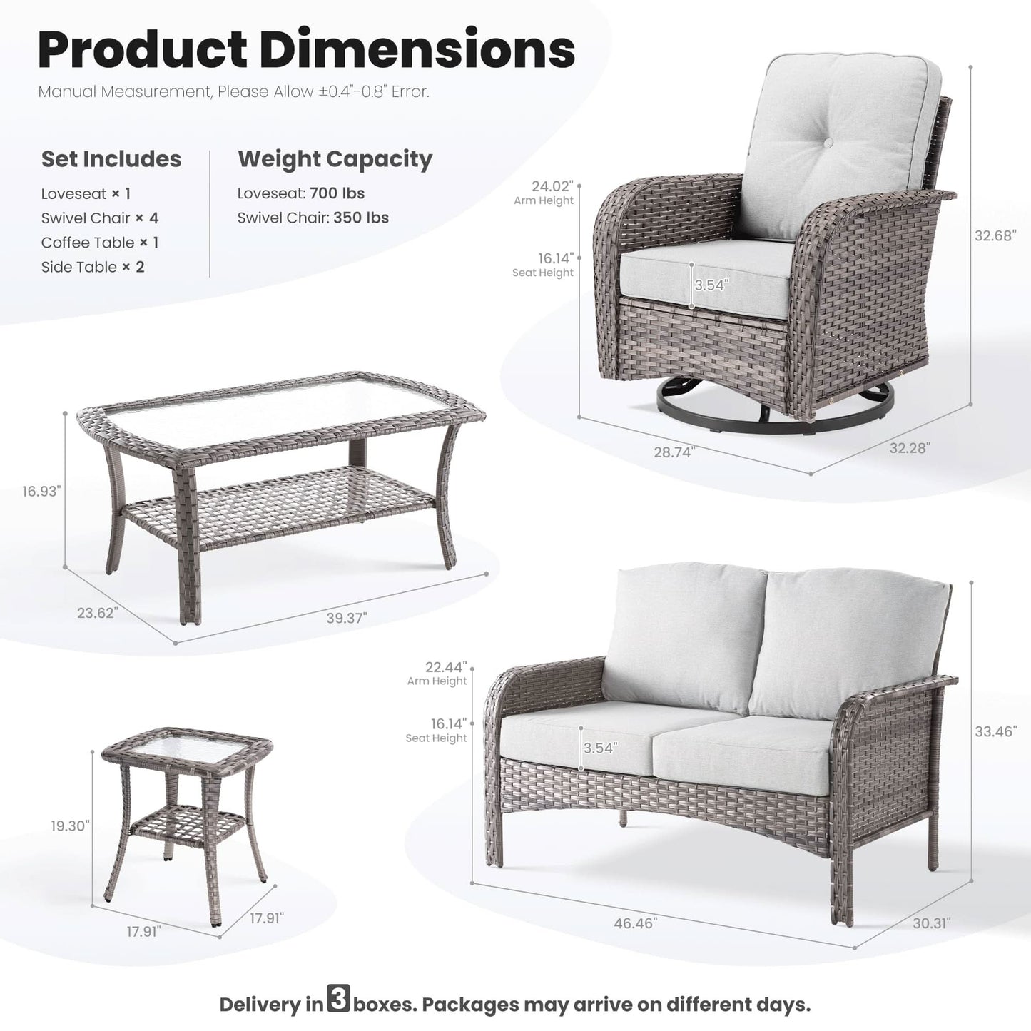 OVIOS 8 Pieces Patio Furniture Set, Outdoor Wicker Sofa with Swivel Chairs