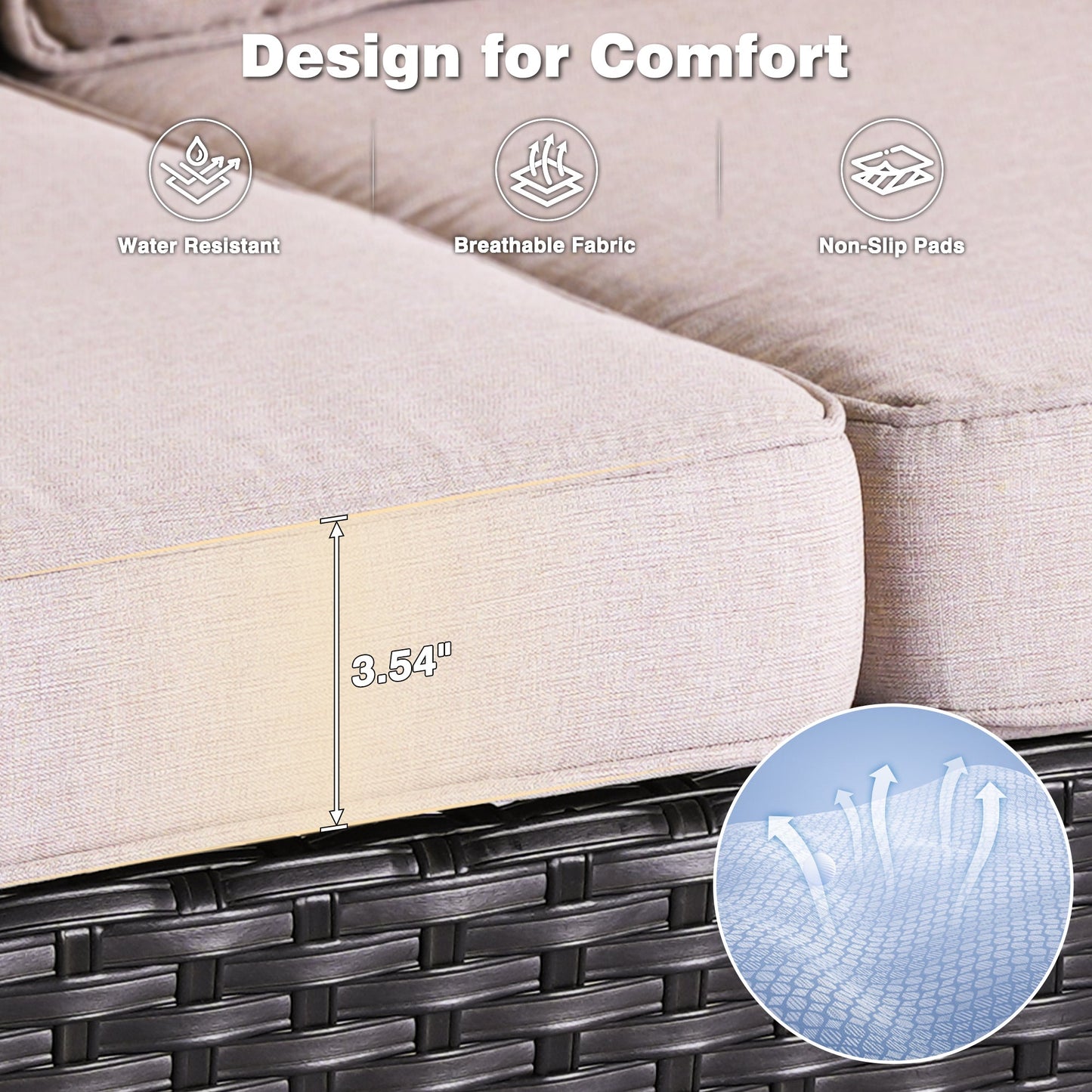 OVIOS Outdoor Couch 3-Piece with Ottoman Kenard Curved Handrest