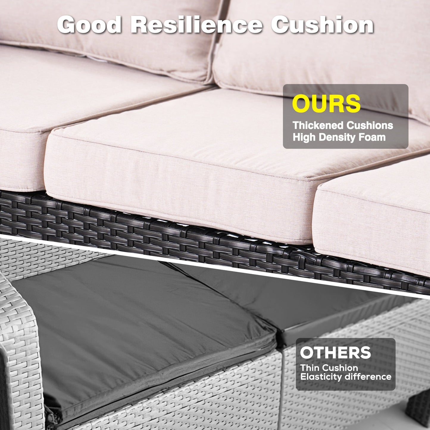OVIOS Outdoor Couch 3-Piece with Ottoman Kenard Curved Handrest