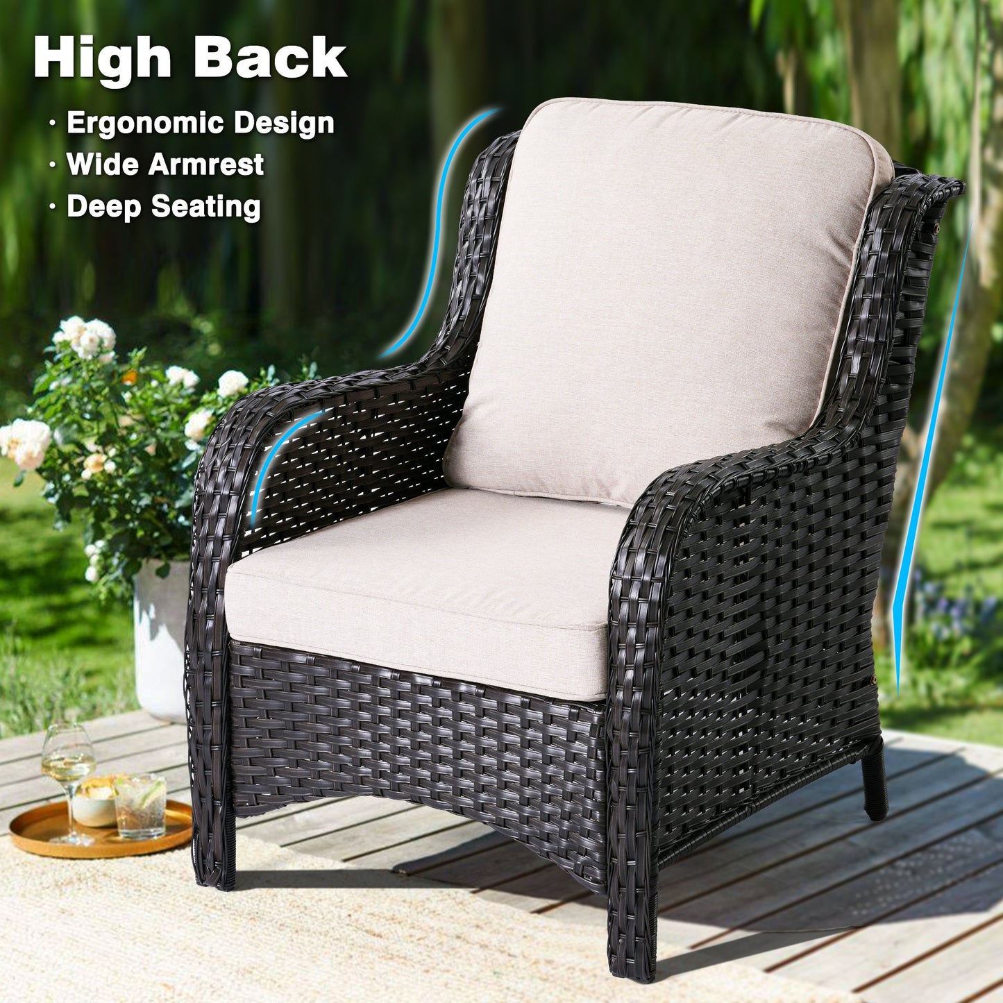 Ovios Patio Conversation Set 5-Piece with Cushions Kenard Curved Handrest