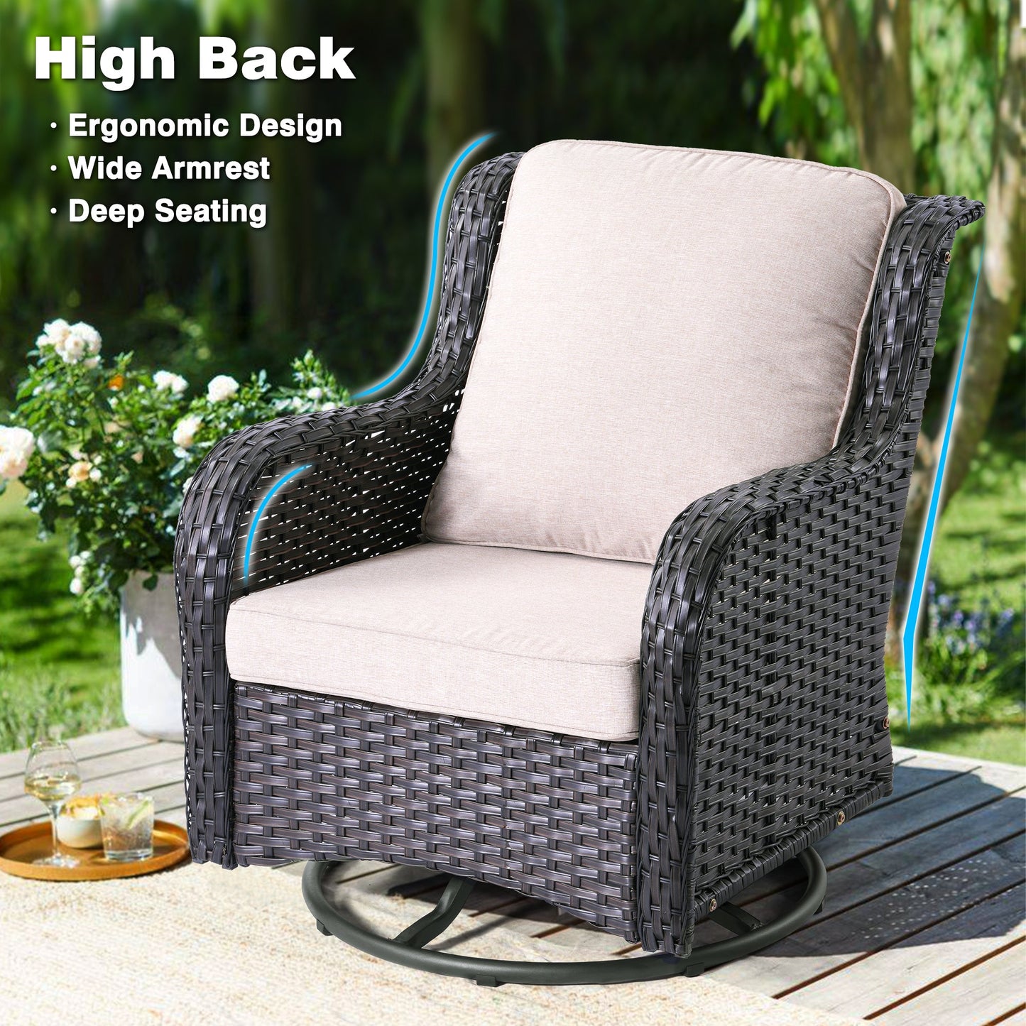 OVIOS Patio Furniture Set 3-Piece with Swivel Chairs and Side Table Kenard