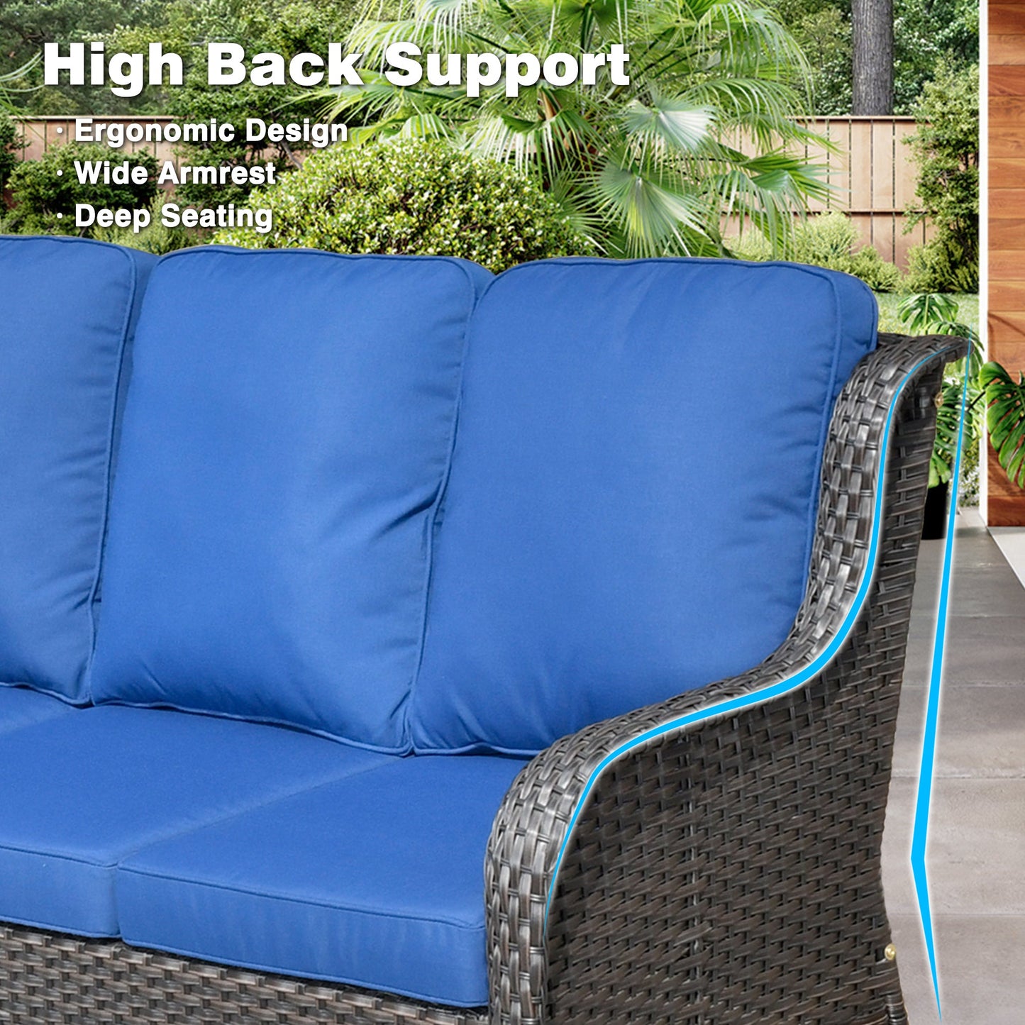 OVIOS Patio Furniture Set 6-Piece with Table Kenard Curved Handrest