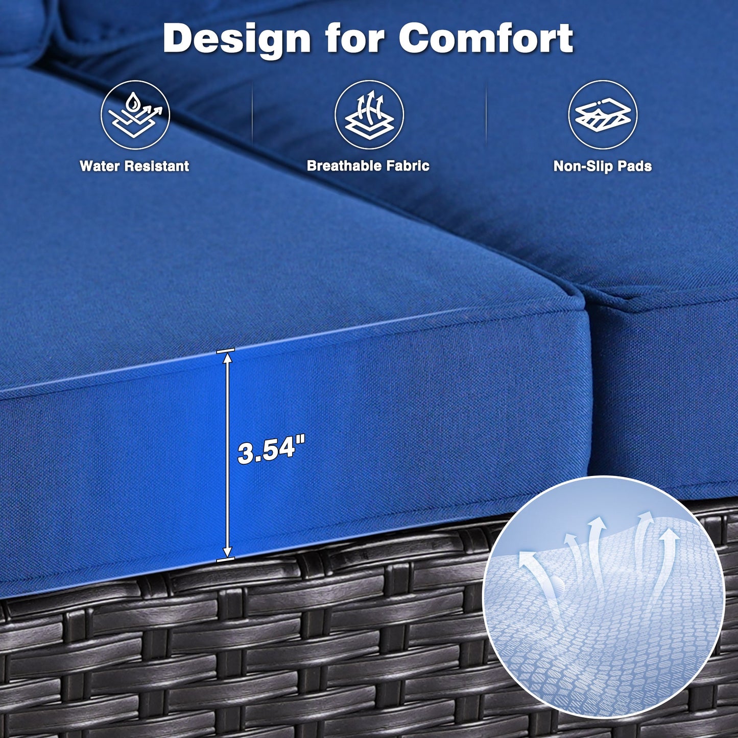 OVIOS Outdoor Couch 3-Piece with Ottoman Kenard Curved Handrest