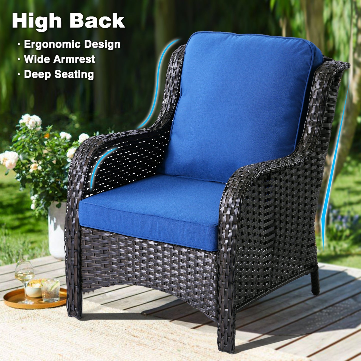 OVIOS Patio Furniture Set 6-Piece with Table Kenard Curved Handrest