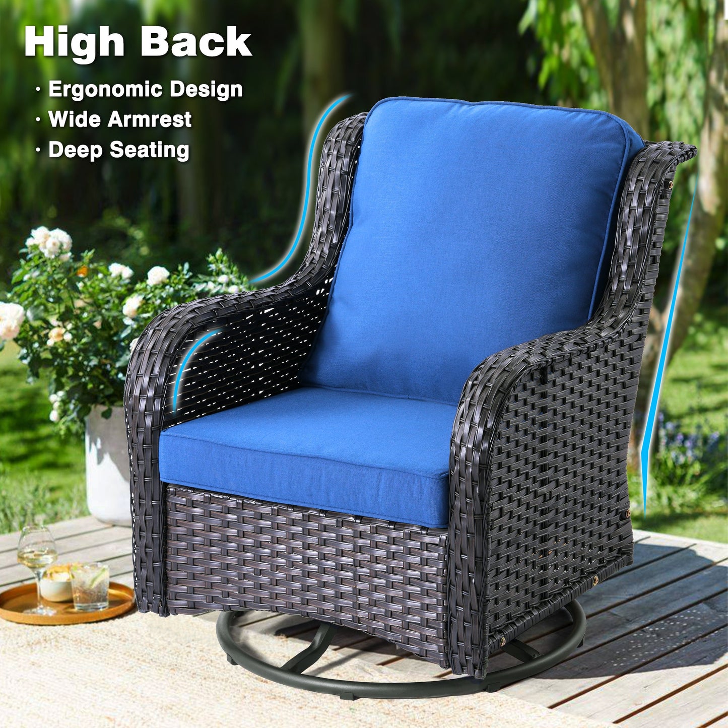 OVIOS Patio Furniture Set 3-Piece with Swivel Chairs and Side Table Kenard