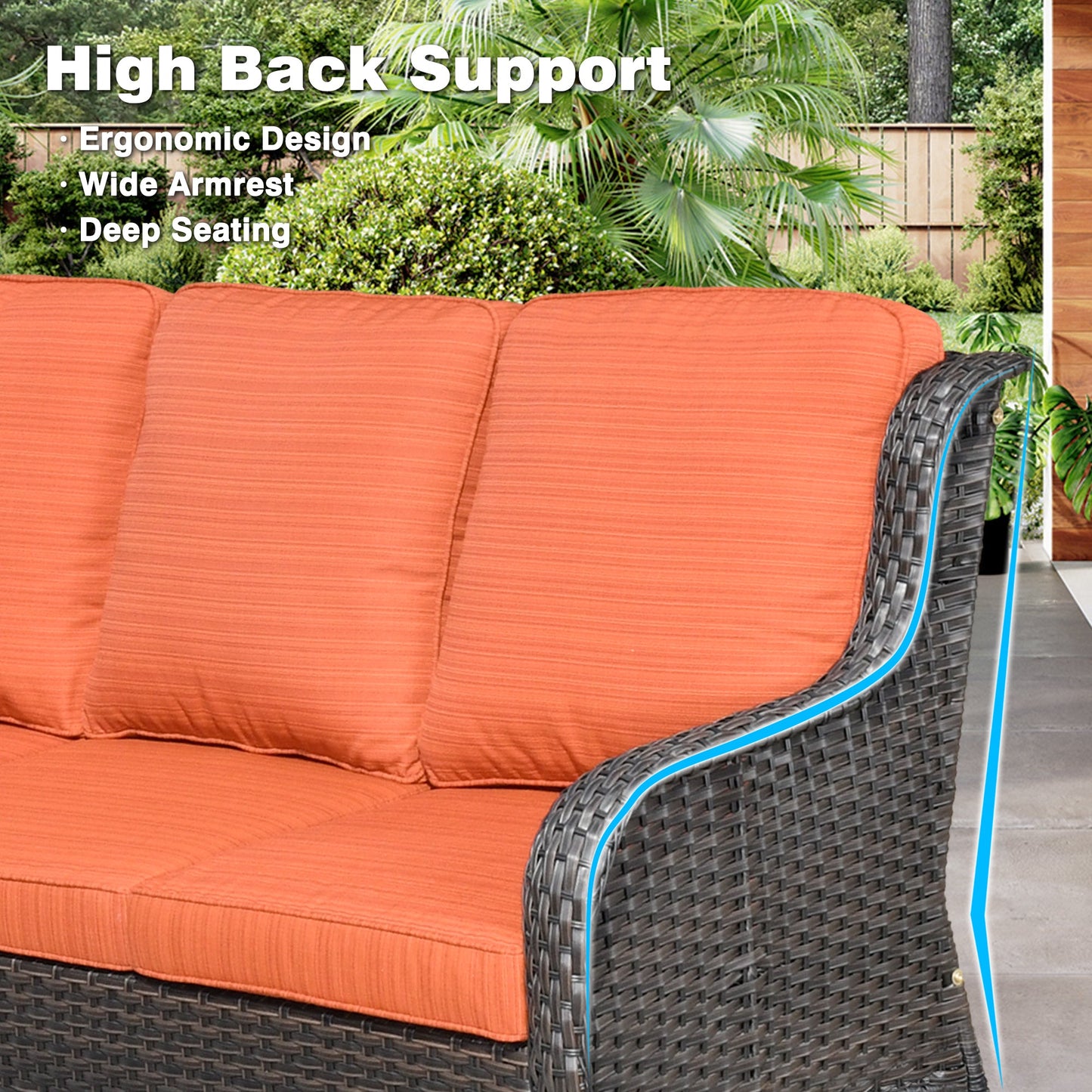 OVIOS Patio Furniture Set 6-Piece with Table Kenard Curved Handrest