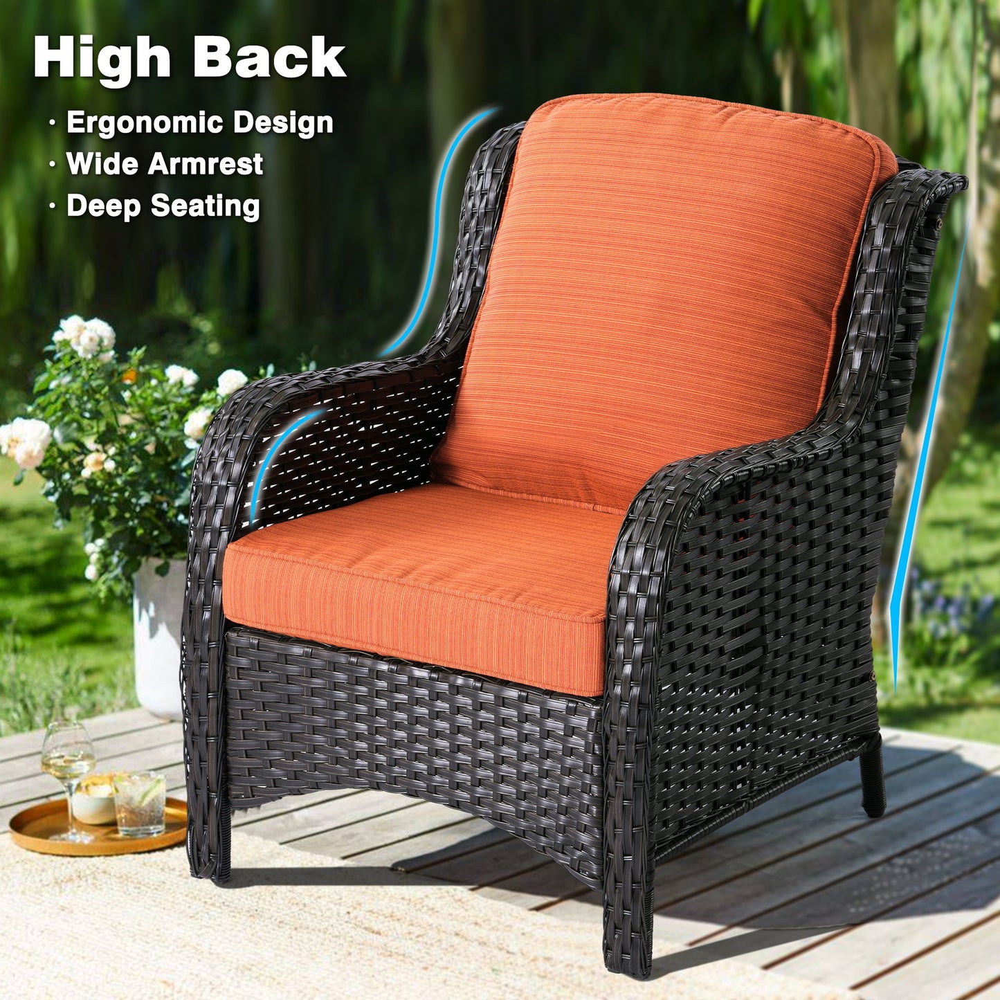 Ovios Patio Conversation Set 5-Piece with Cushions Kenard Curved Handrest