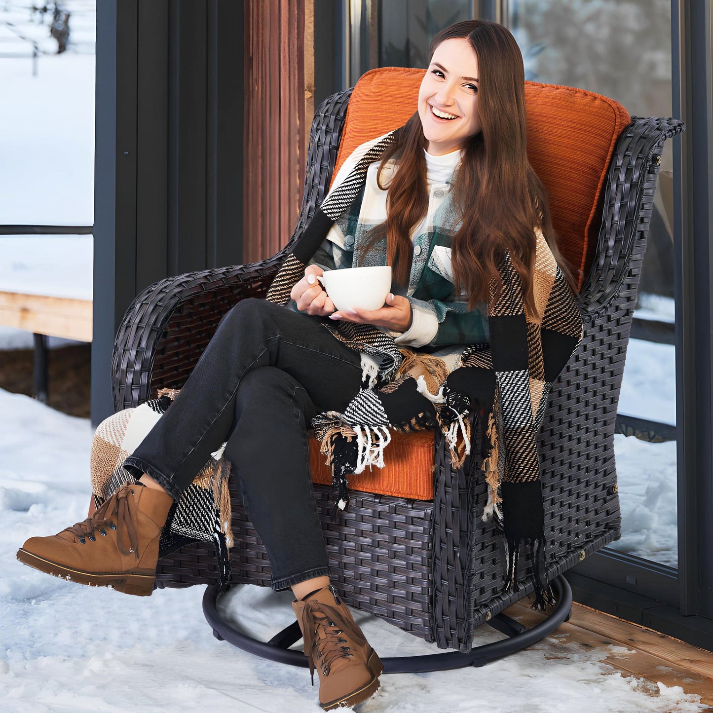 Ovios Patio Kenard 5-Piece Conversation Set with Loveseat and Swivel Rocking Chairs