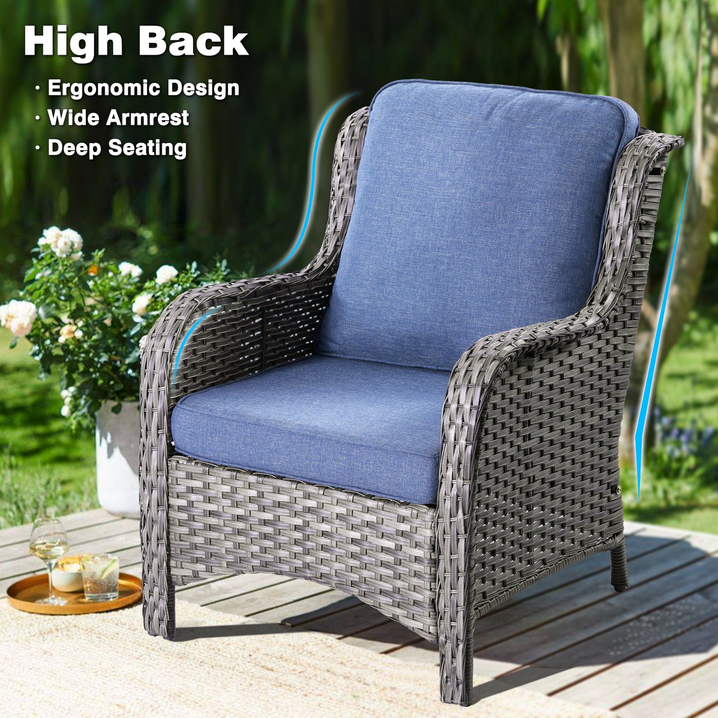 OVIOS Patio Chairs 2-Piece Kenard Curved Handrest