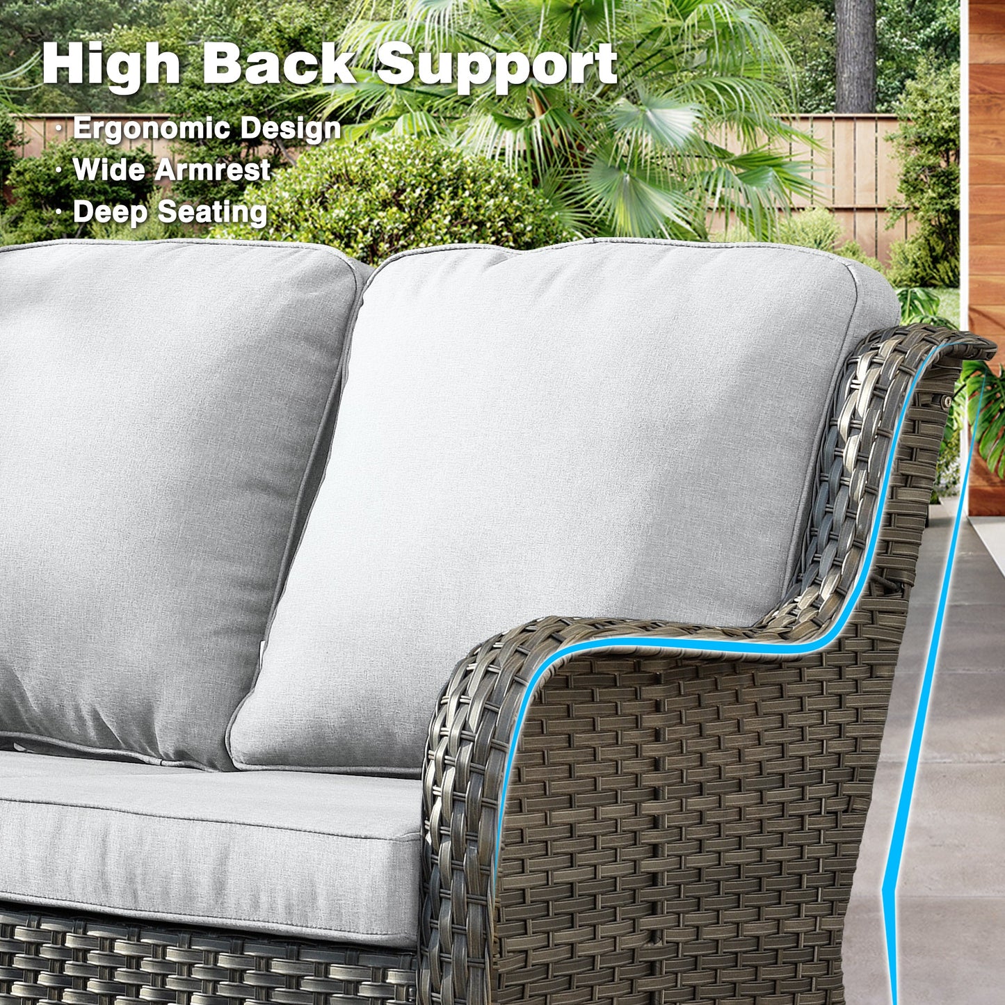 OVIOS Patio Furniture Set 6-Piece with Table Kenard Curved Handrest