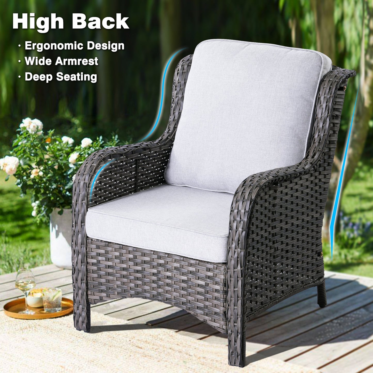 Ovios Patio Conversation Set 5-Piece with Cushions Kenard Curved Handrest