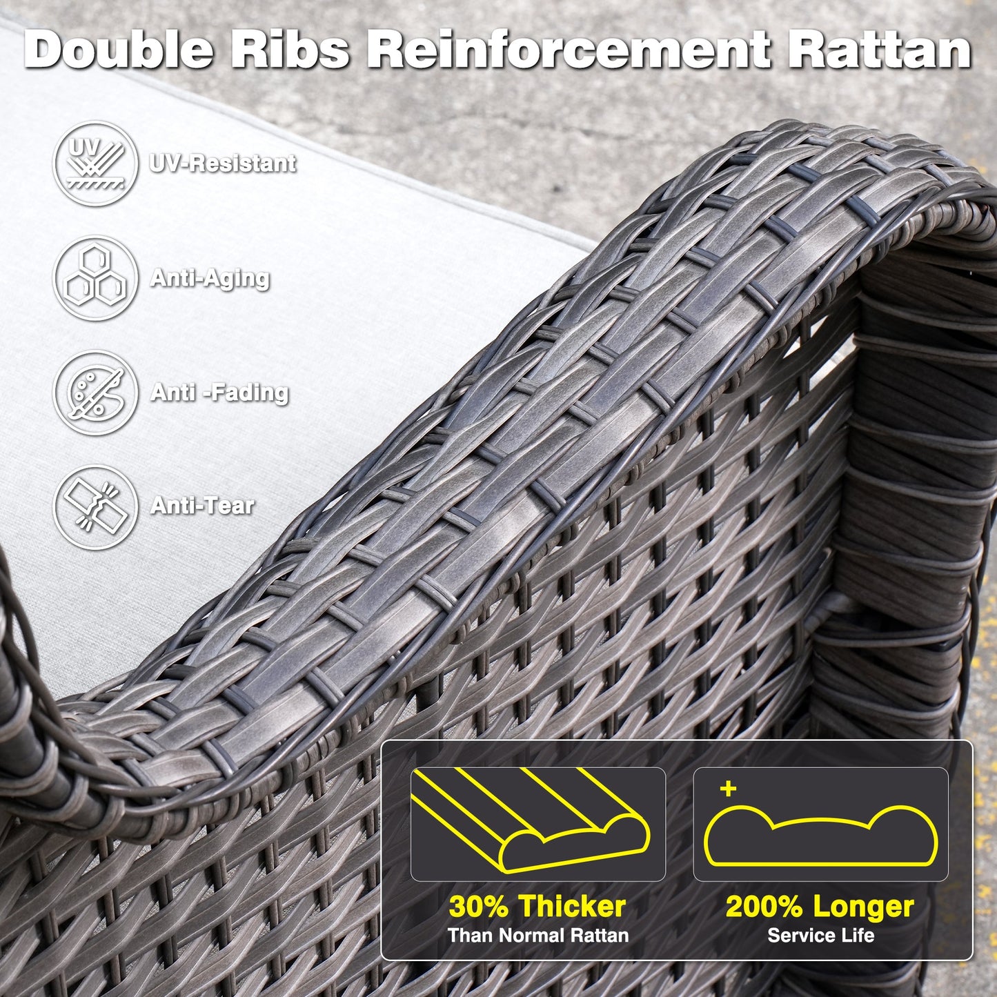 OVIOS Outdoor Couch 3-Piece with Ottoman Kenard Curved Handrest