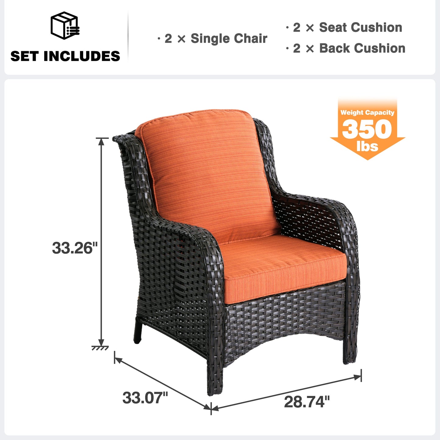 OVIOS Patio Chairs 2-Piece Kenard Curved Handrest
