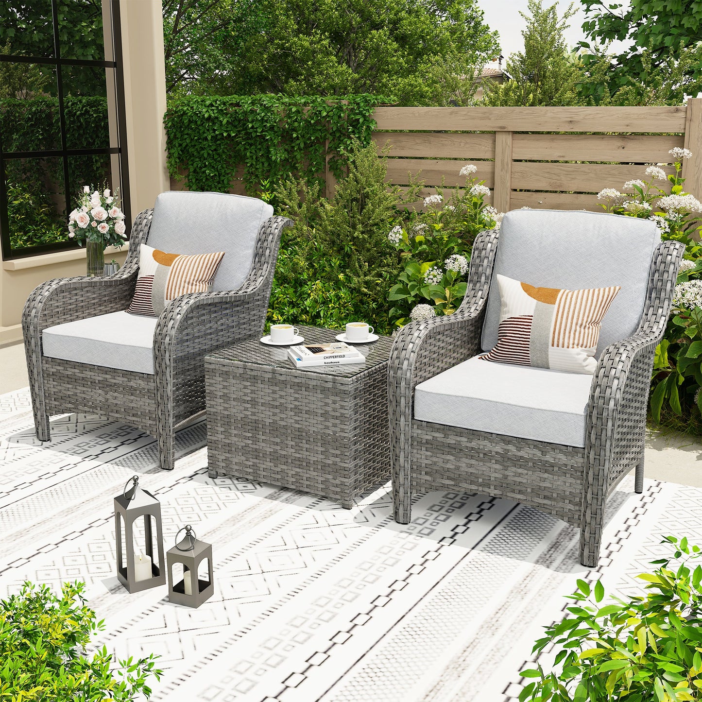 Ovios Outdoor Furniture 3-Piece with Table Kenard Curved Handrest