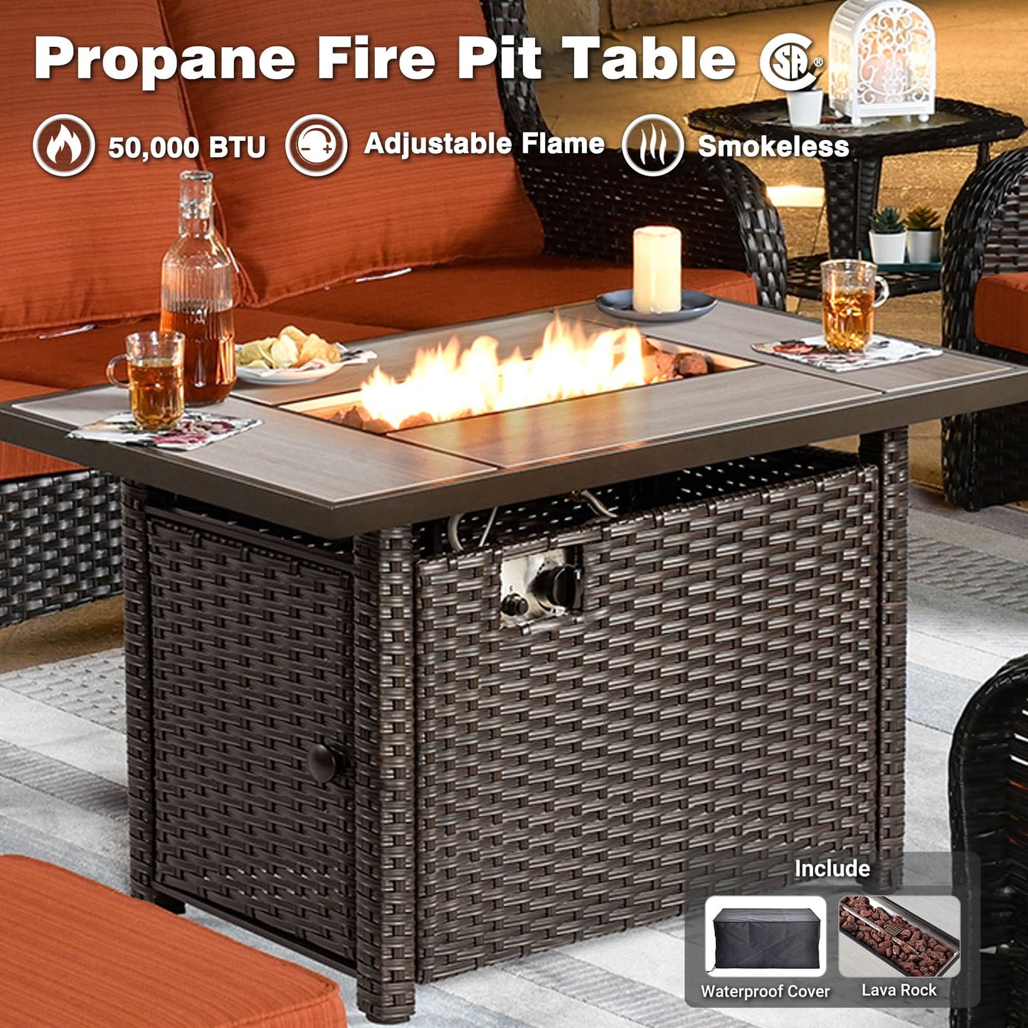 Ovios 10 Pieces Patio Furniture Set with Fire Pit Table Outdoor Wicker Sofa Loveseat and Swivel Rocking Glider Chairs