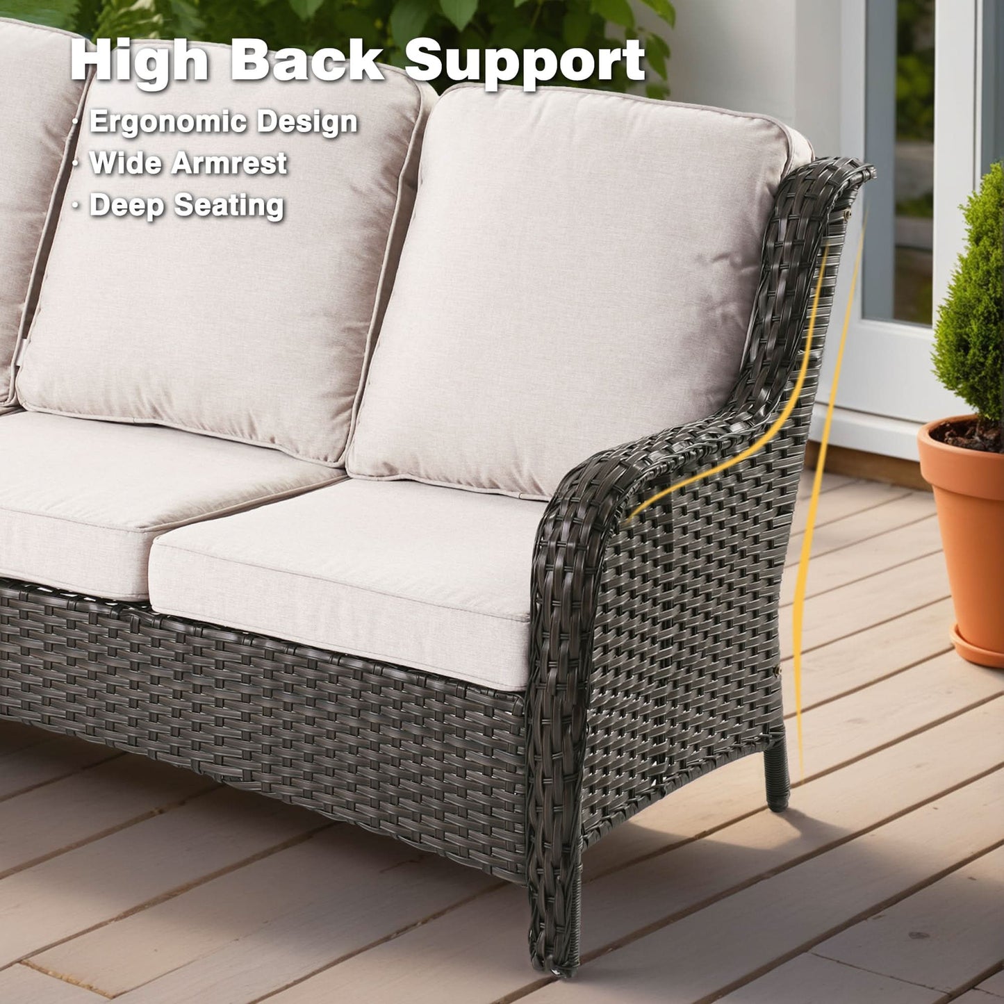 Ovios 10 Pieces Patio Furniture Set with Fire Pit Table Outdoor Wicker Sofa Loveseat and Swivel Rocking Glider Chairs