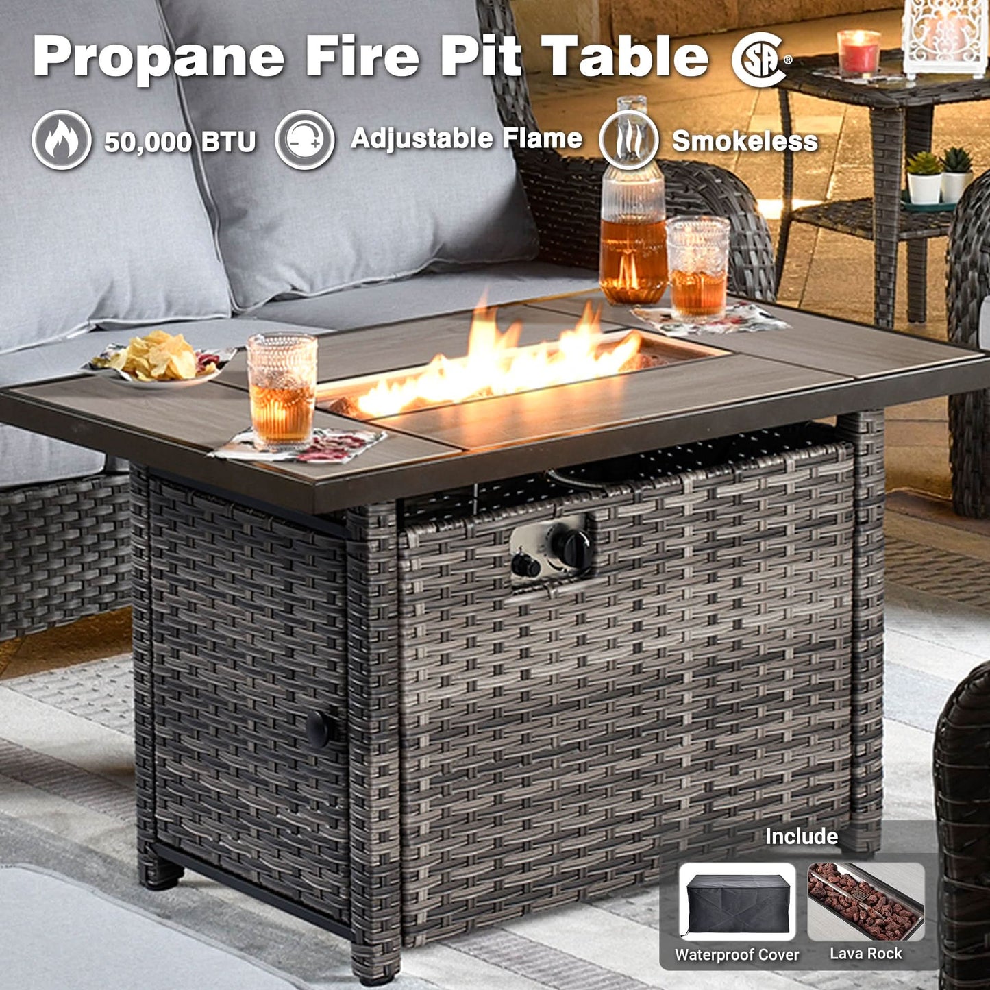 Ovios 10 Pieces Patio Furniture Set with Fire Pit Table Outdoor Wicker Sofa Loveseat and Swivel Rocking Glider Chairs
